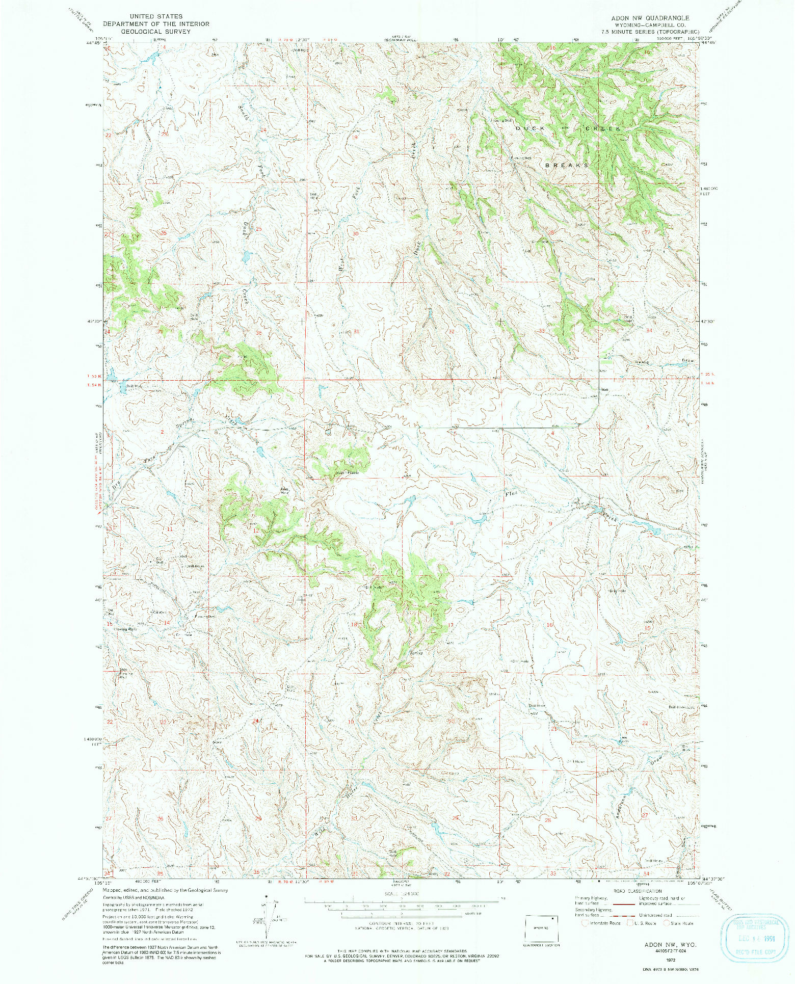 USGS 1:24000-SCALE QUADRANGLE FOR ADON NW, WY 1972