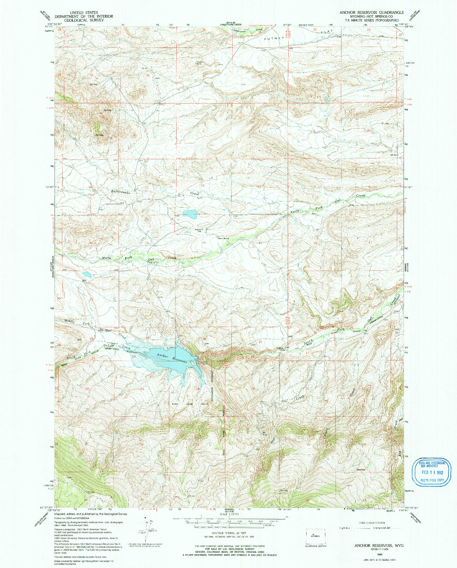 USGS 1:24000-SCALE QUADRANGLE FOR ANCHOR RESERVOIR, WY 1965