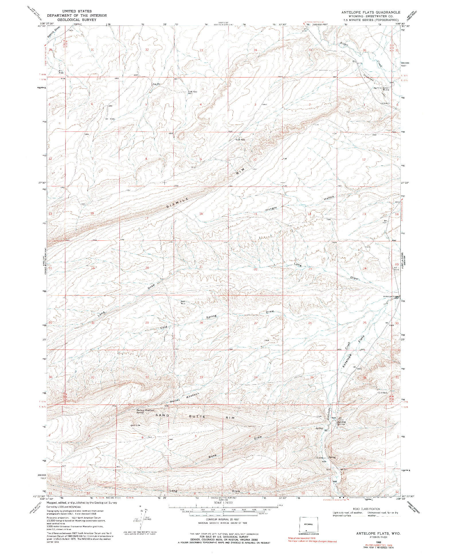 USGS 1:24000-SCALE QUADRANGLE FOR ANTELOPE FLATS, WY 1968