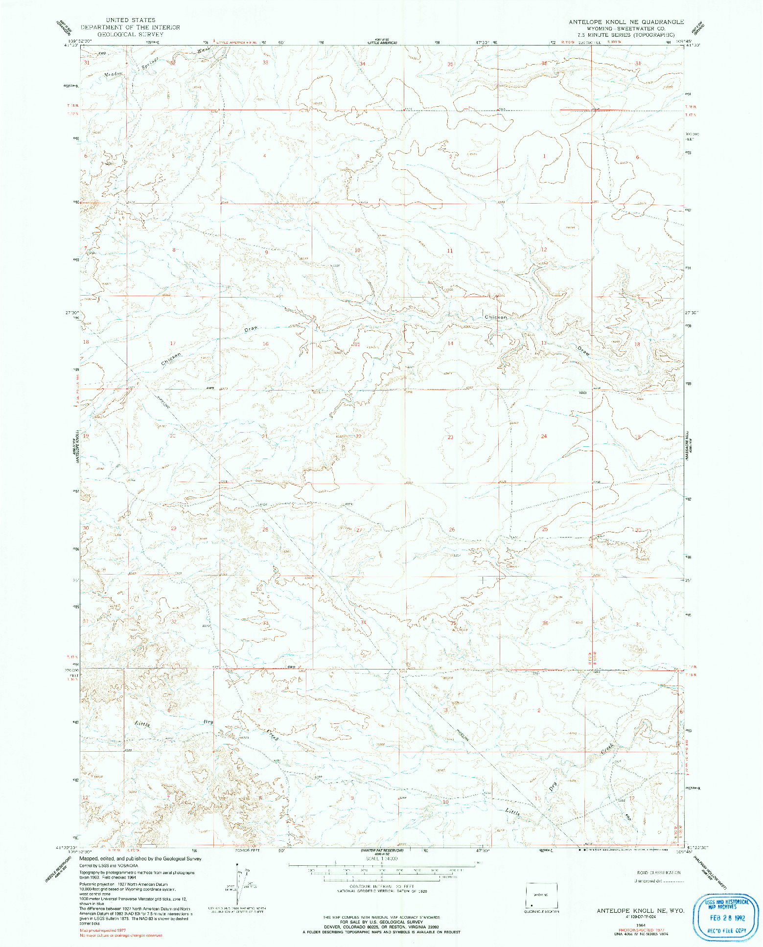 USGS 1:24000-SCALE QUADRANGLE FOR ANTELOPE KNOLL NE, WY 1964