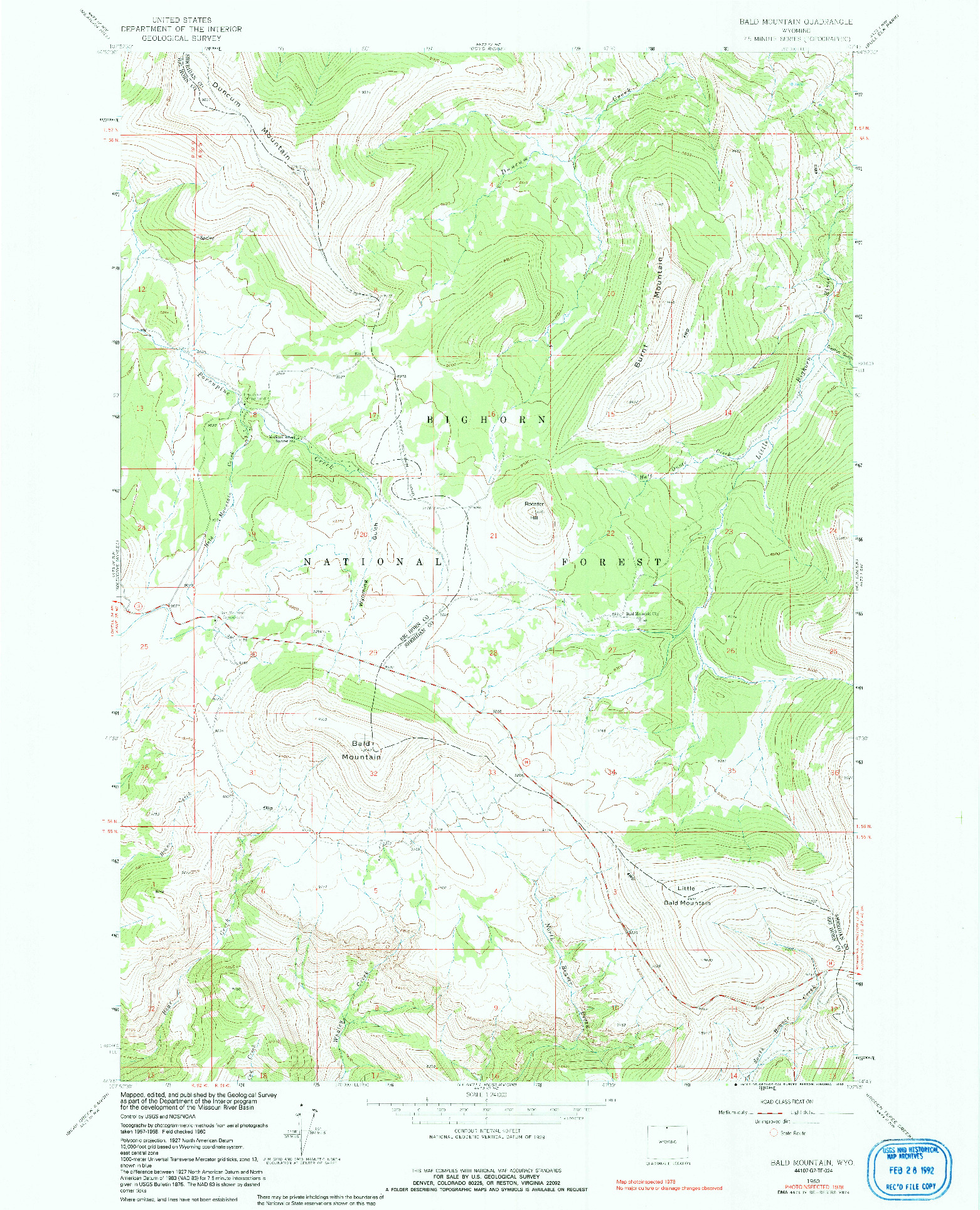 USGS 1:24000-SCALE QUADRANGLE FOR BALD MOUNTAIN, WY 1960