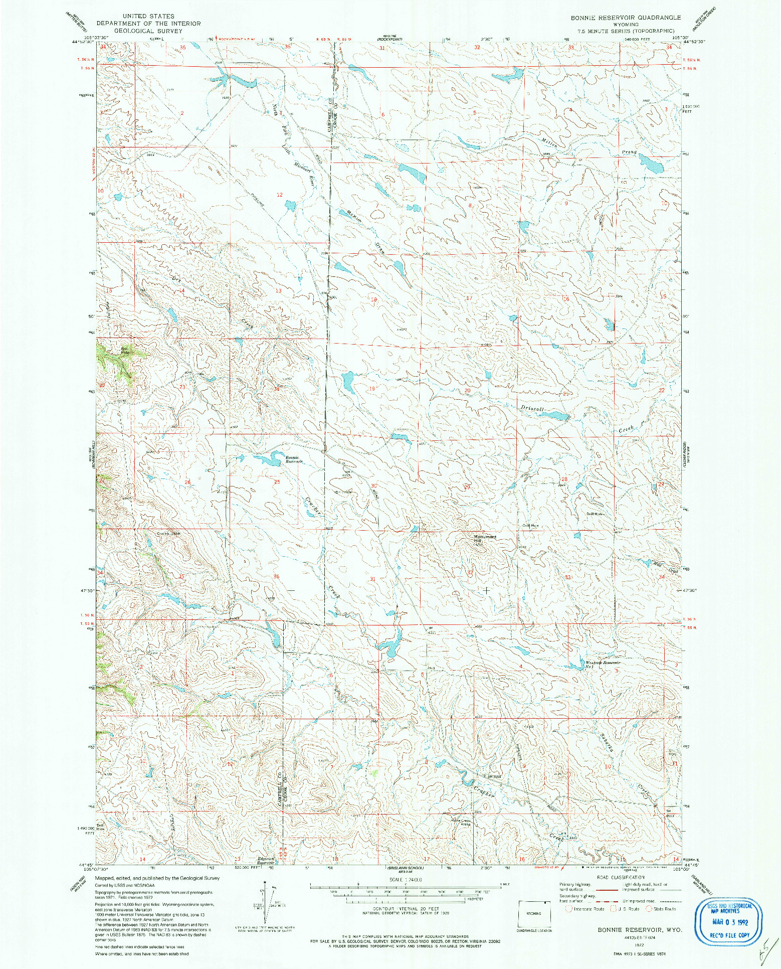 USGS 1:24000-SCALE QUADRANGLE FOR BONNIE RESERVOIR, WY 1972