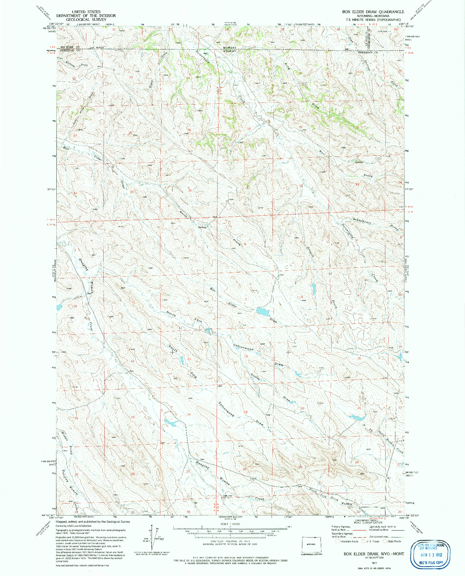 USGS 1:24000-SCALE QUADRANGLE FOR BOX ELDER DRAW, WY 1971