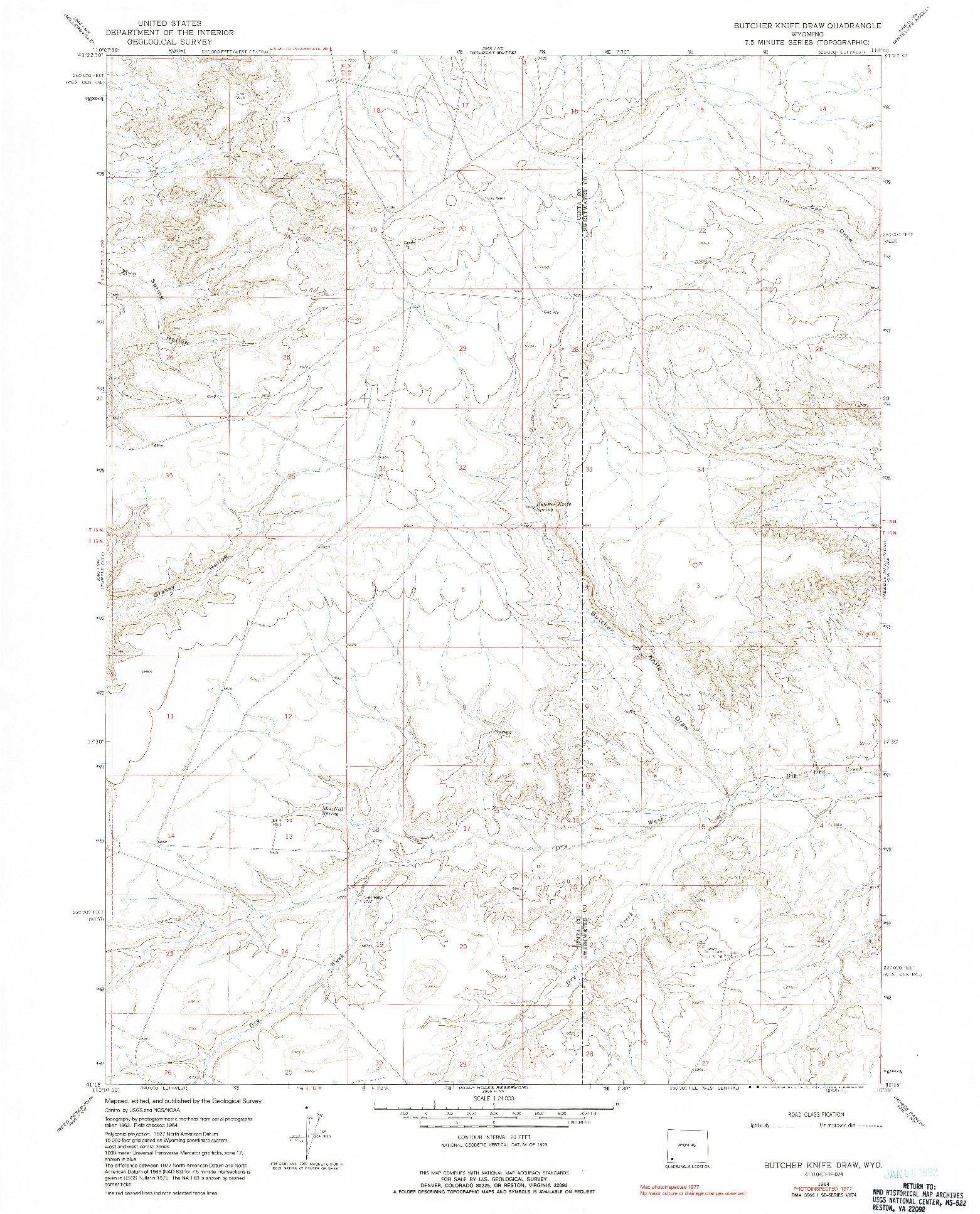 USGS 1:24000-SCALE QUADRANGLE FOR BUTCHER KNIFE DRAW, WY 1964