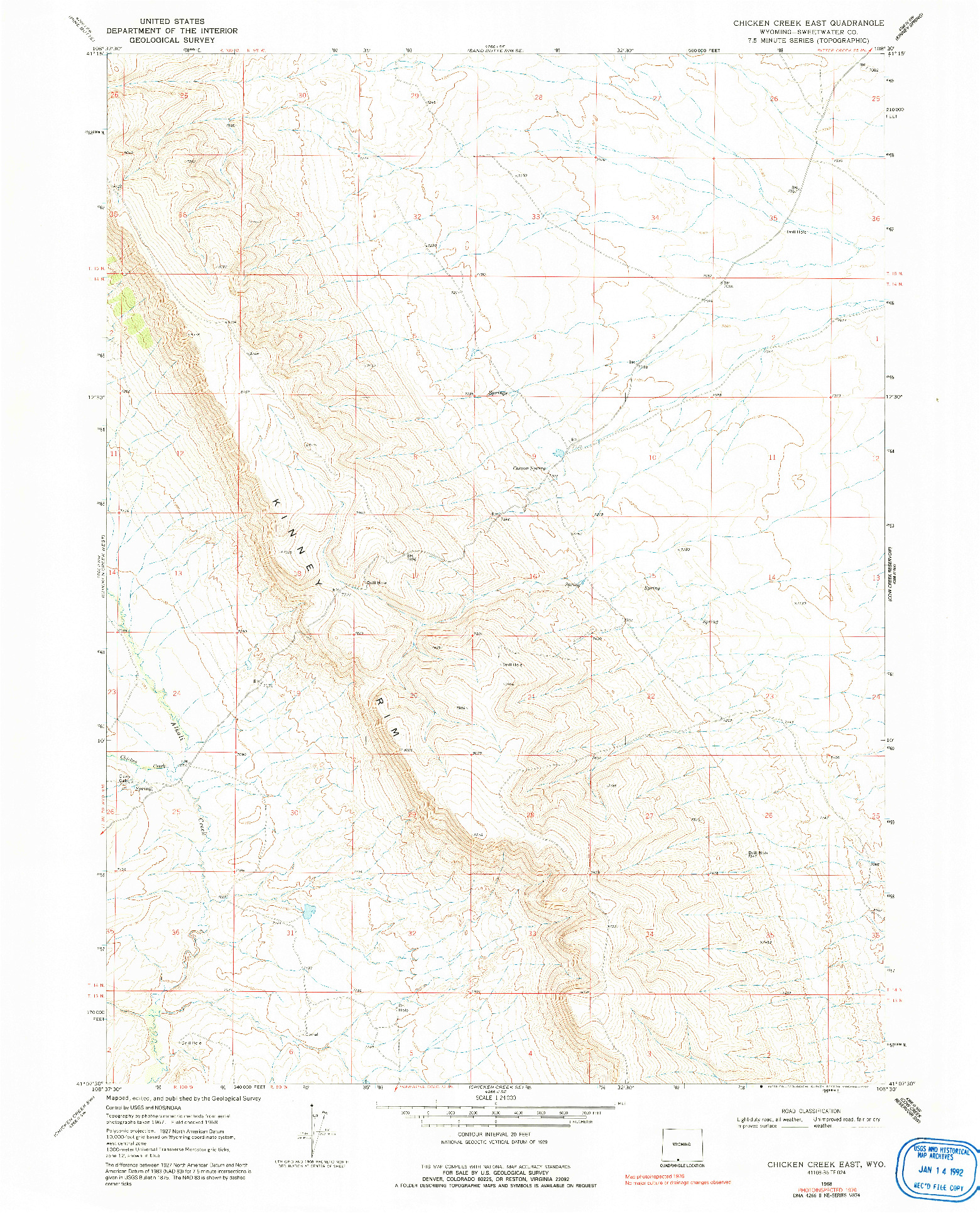 USGS 1:24000-SCALE QUADRANGLE FOR CHICKEN CREEK EAST, WY 1968