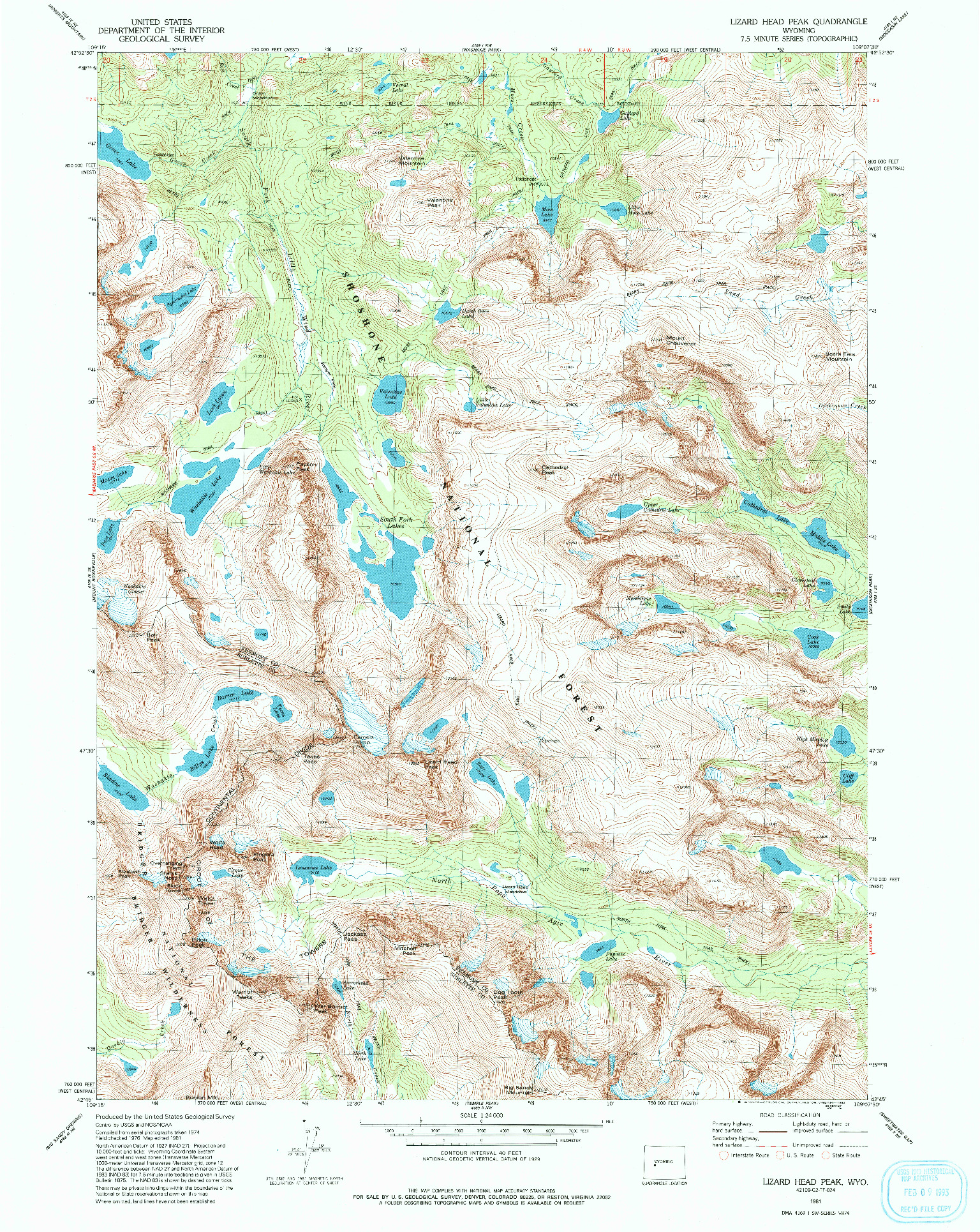 USGS 1:24000-SCALE QUADRANGLE FOR LIZARD HEAD PEAK, WY 1981