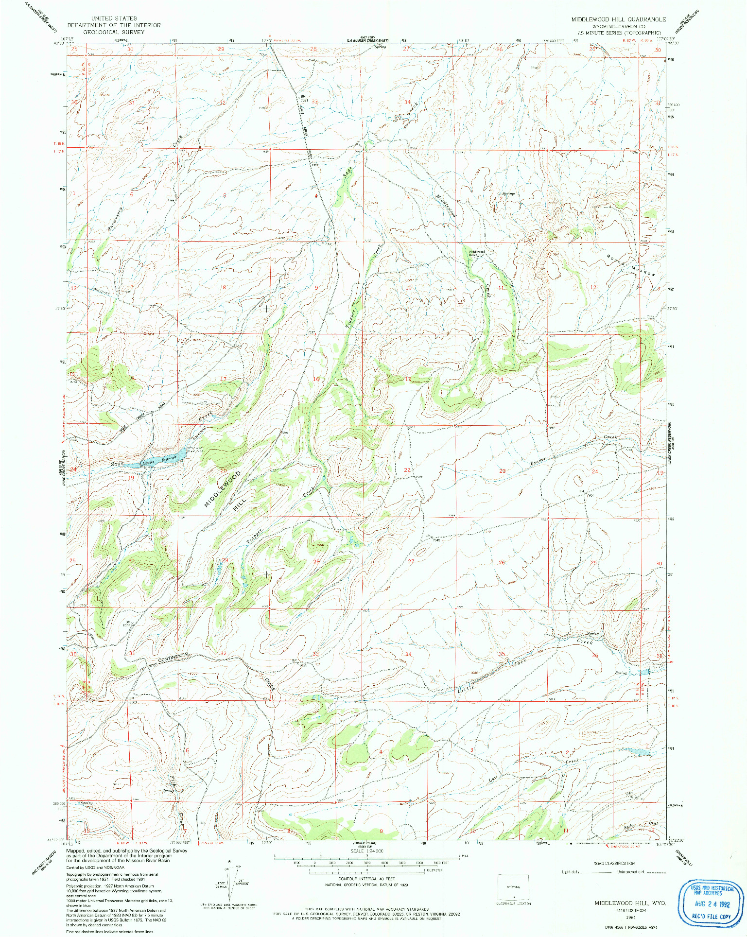USGS 1:24000-SCALE QUADRANGLE FOR MIDDLEWOOD HILL, WY 1961
