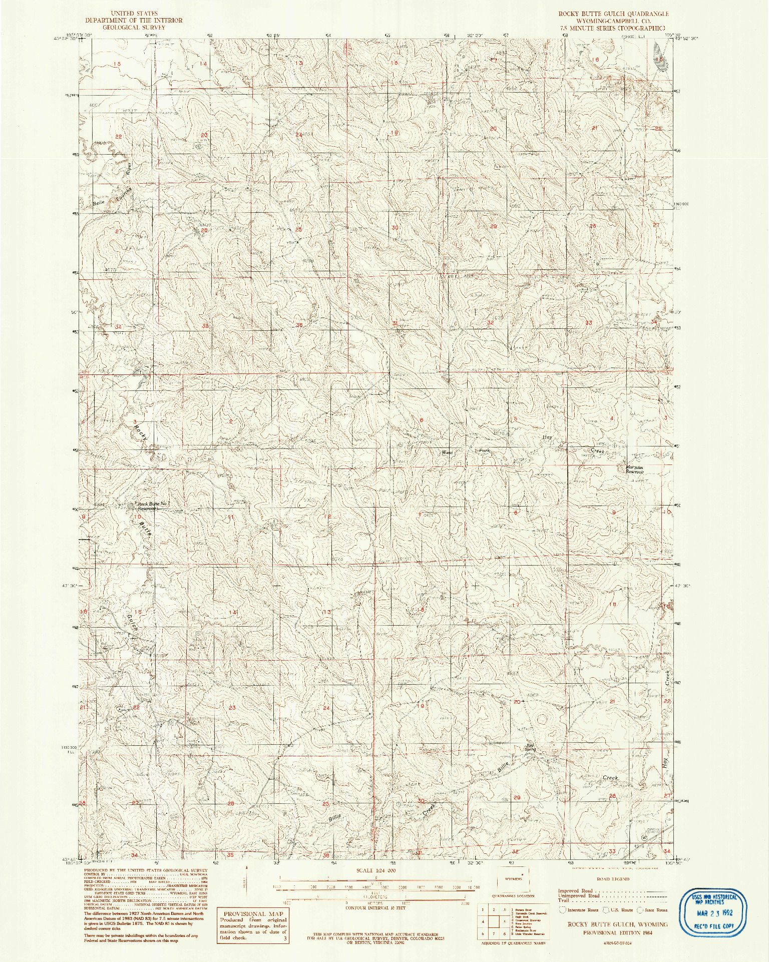 USGS 1:24000-SCALE QUADRANGLE FOR ROCKY BUTTE GULCH, WY 1984