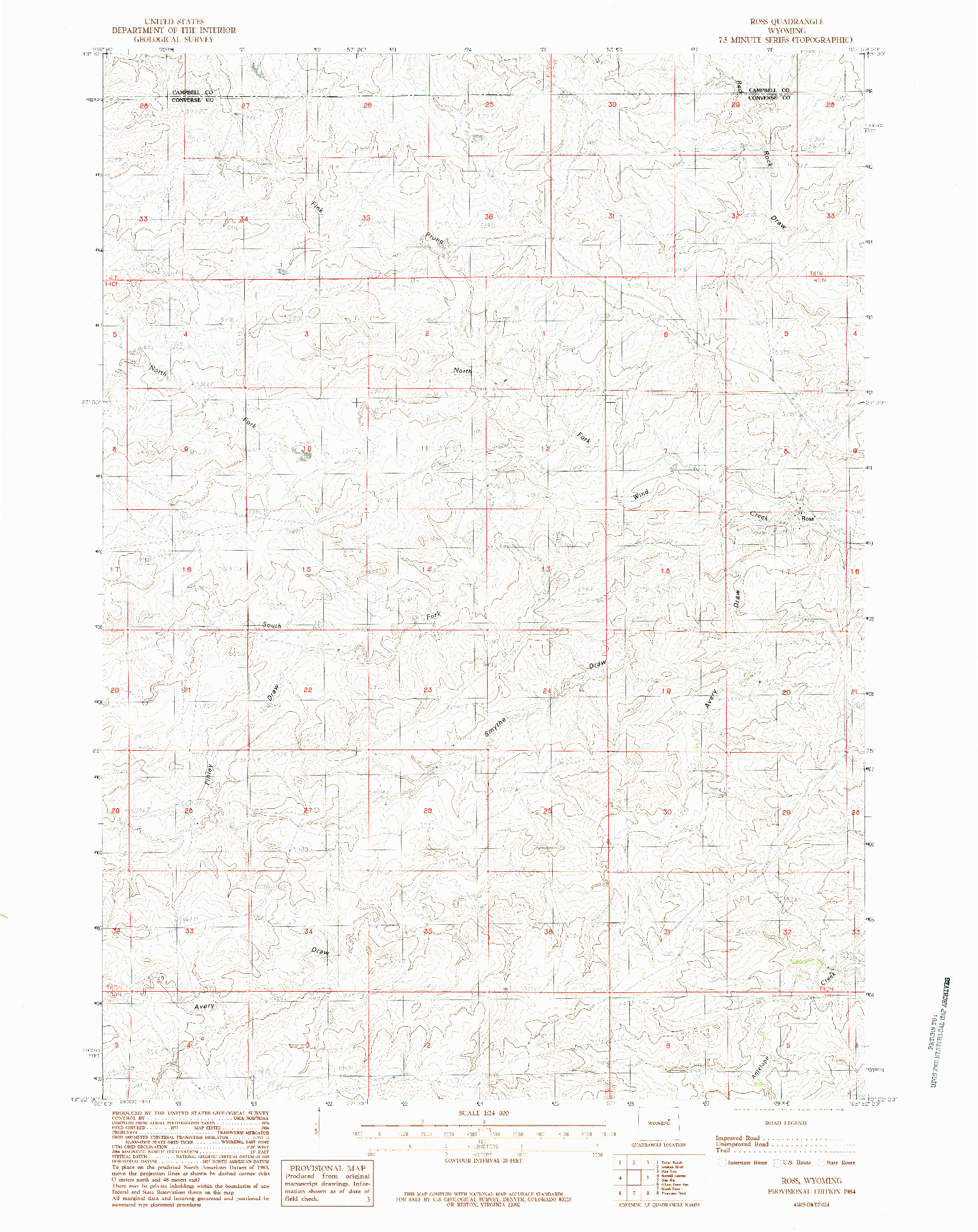USGS 1:24000-SCALE QUADRANGLE FOR ROSS, WY 1984