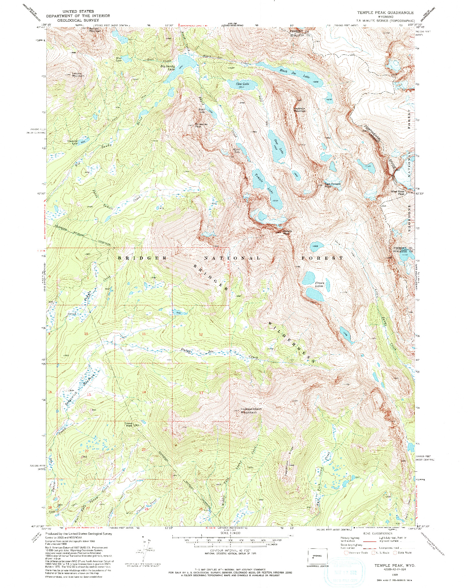 USGS 1:24000-SCALE QUADRANGLE FOR TEMPLE PEAK, WY 1969