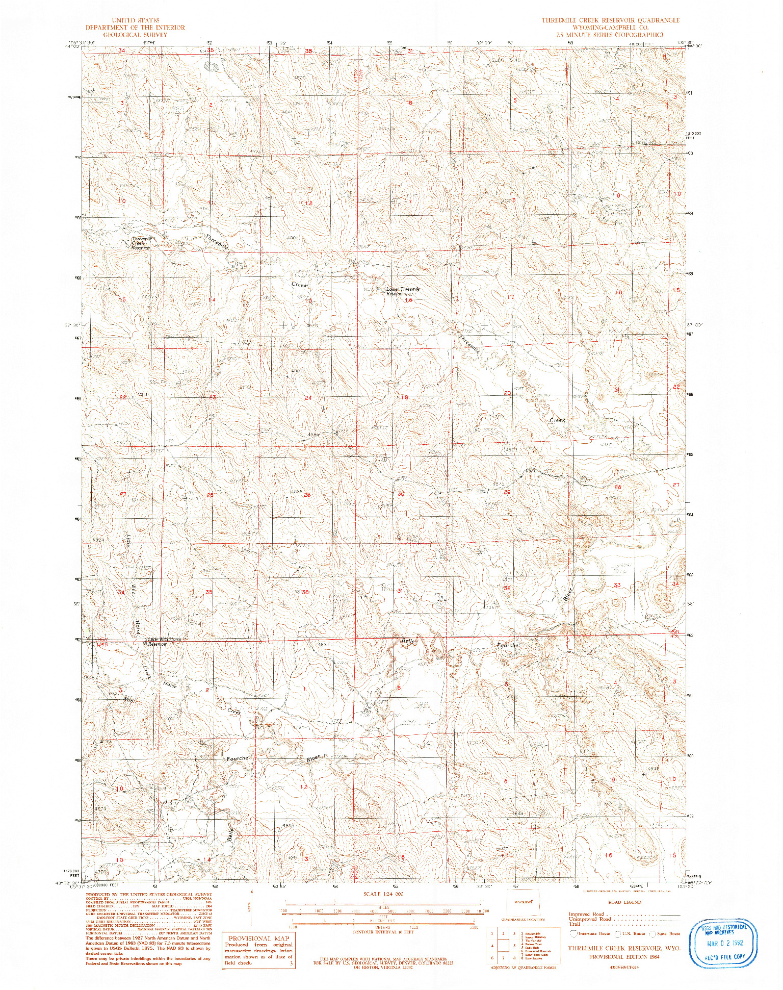 USGS 1:24000-SCALE QUADRANGLE FOR THREEMILE CREEK RESERVOIR, WY 1984