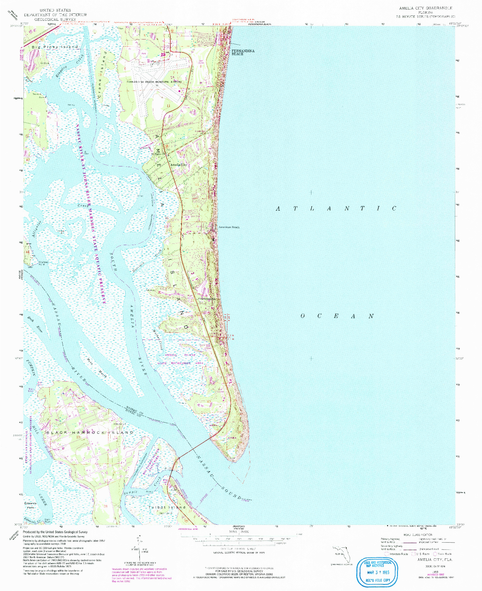 USGS 1:24000-SCALE QUADRANGLE FOR AMELIA CITY, FL 1958