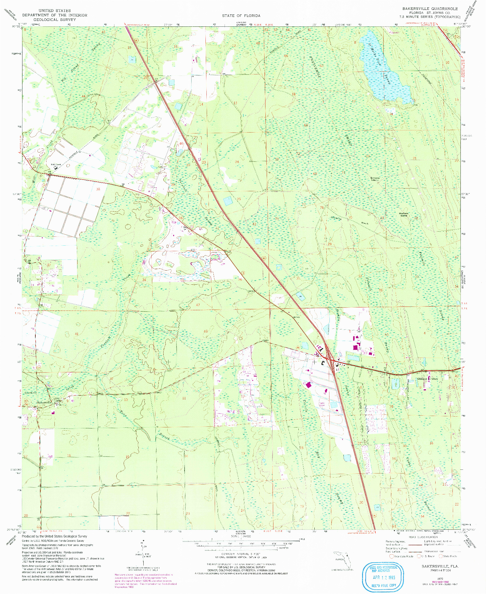 USGS 1:24000-SCALE QUADRANGLE FOR BAKERSVILLE, FL 1970