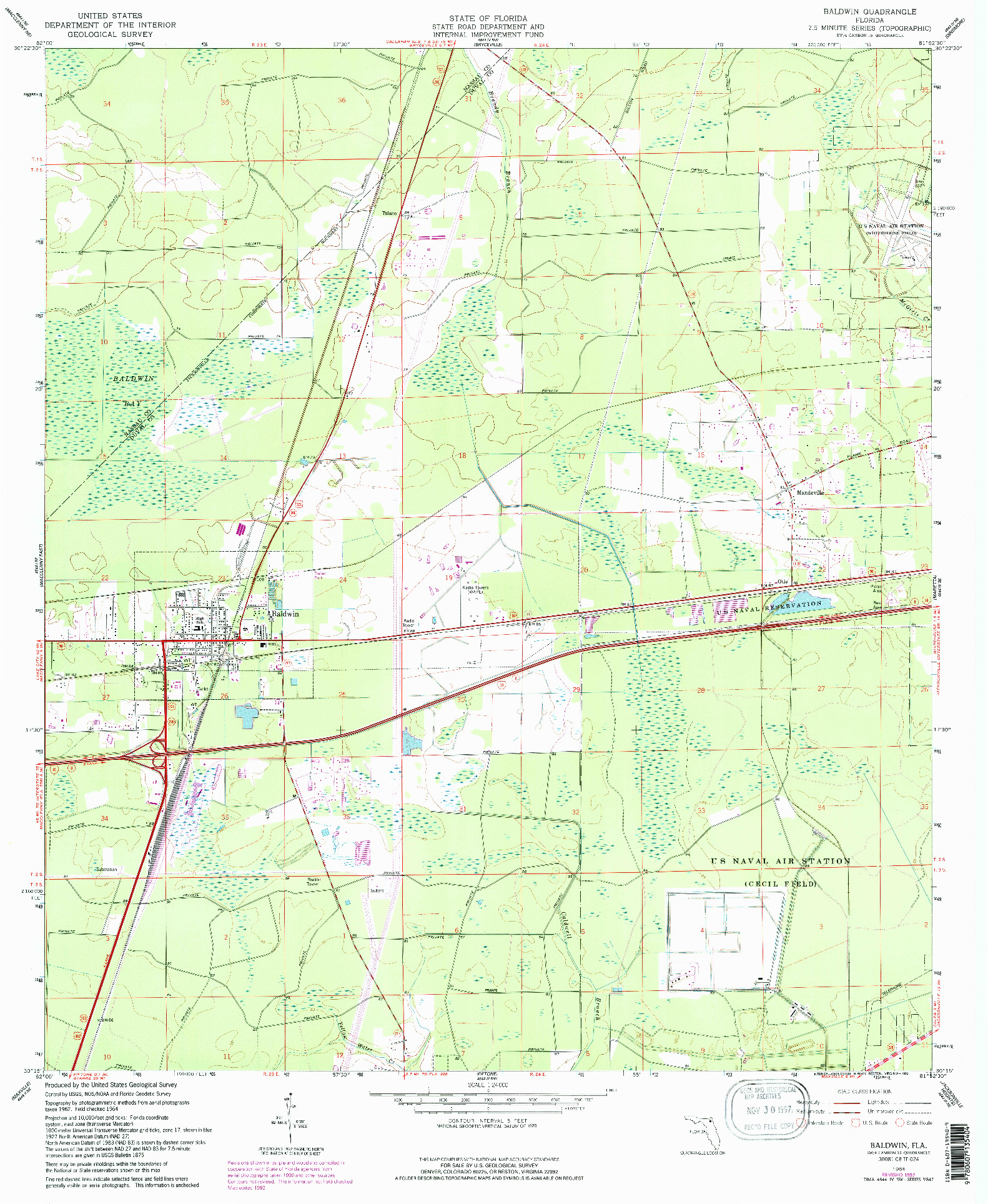 USGS 1:24000-SCALE QUADRANGLE FOR BALDWIN, FL 1964