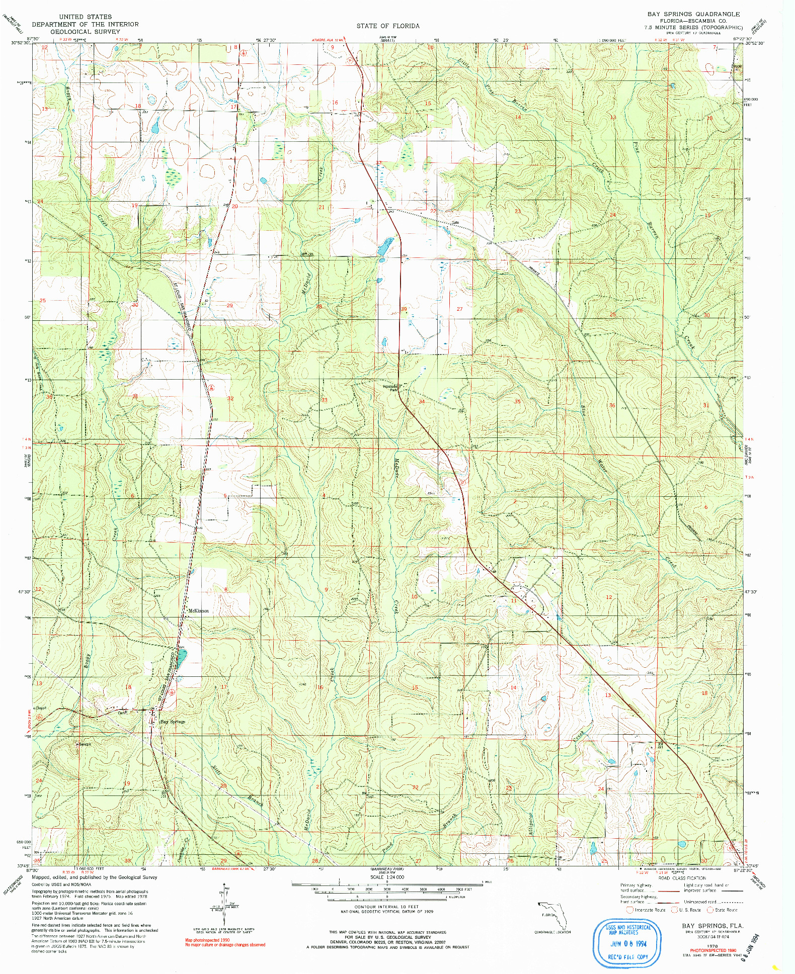 USGS 1:24000-SCALE QUADRANGLE FOR BAY SPRINGS, FL 1978