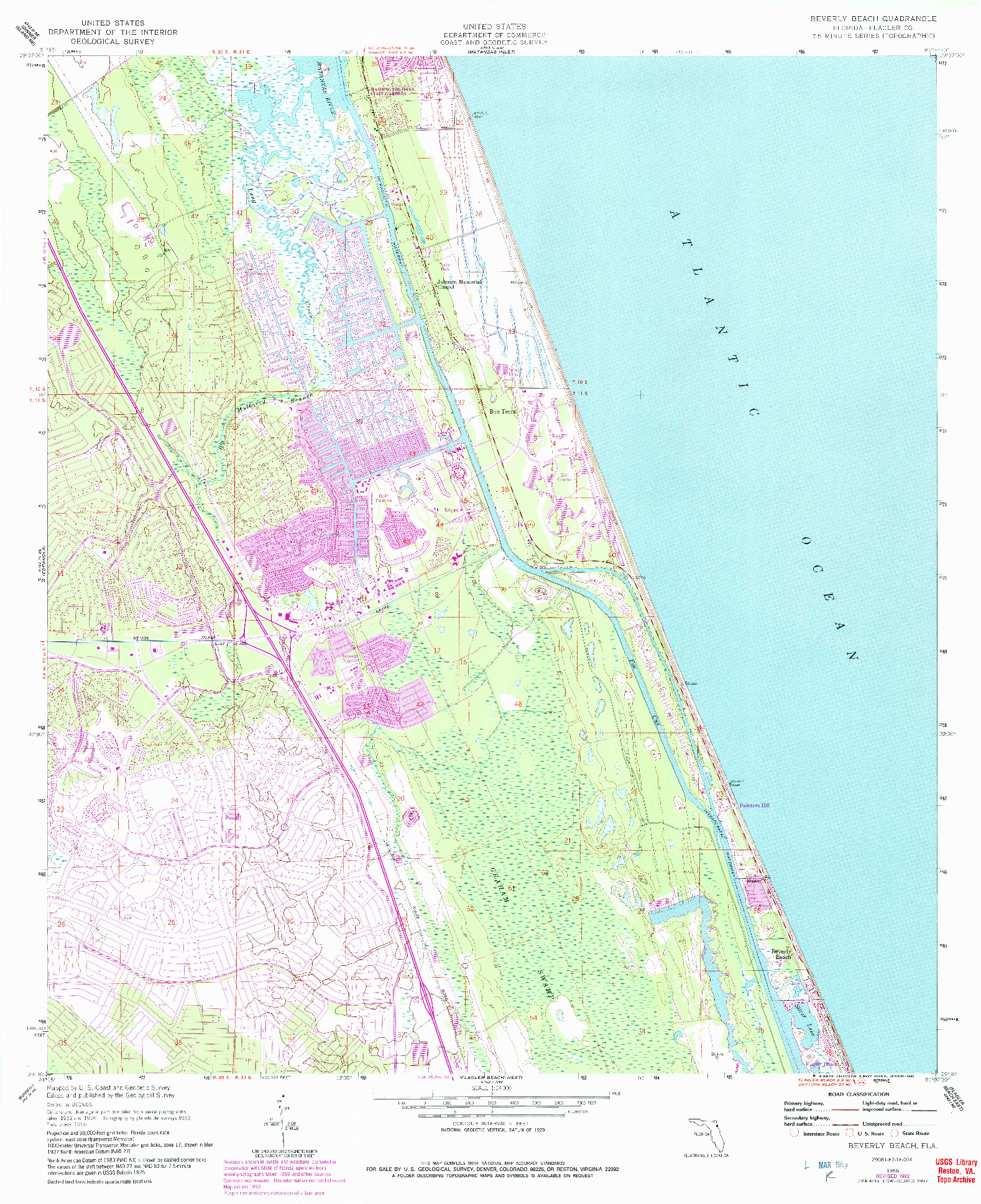 USGS 1:24000-SCALE QUADRANGLE FOR BEVERLY BEACH, FL 1956