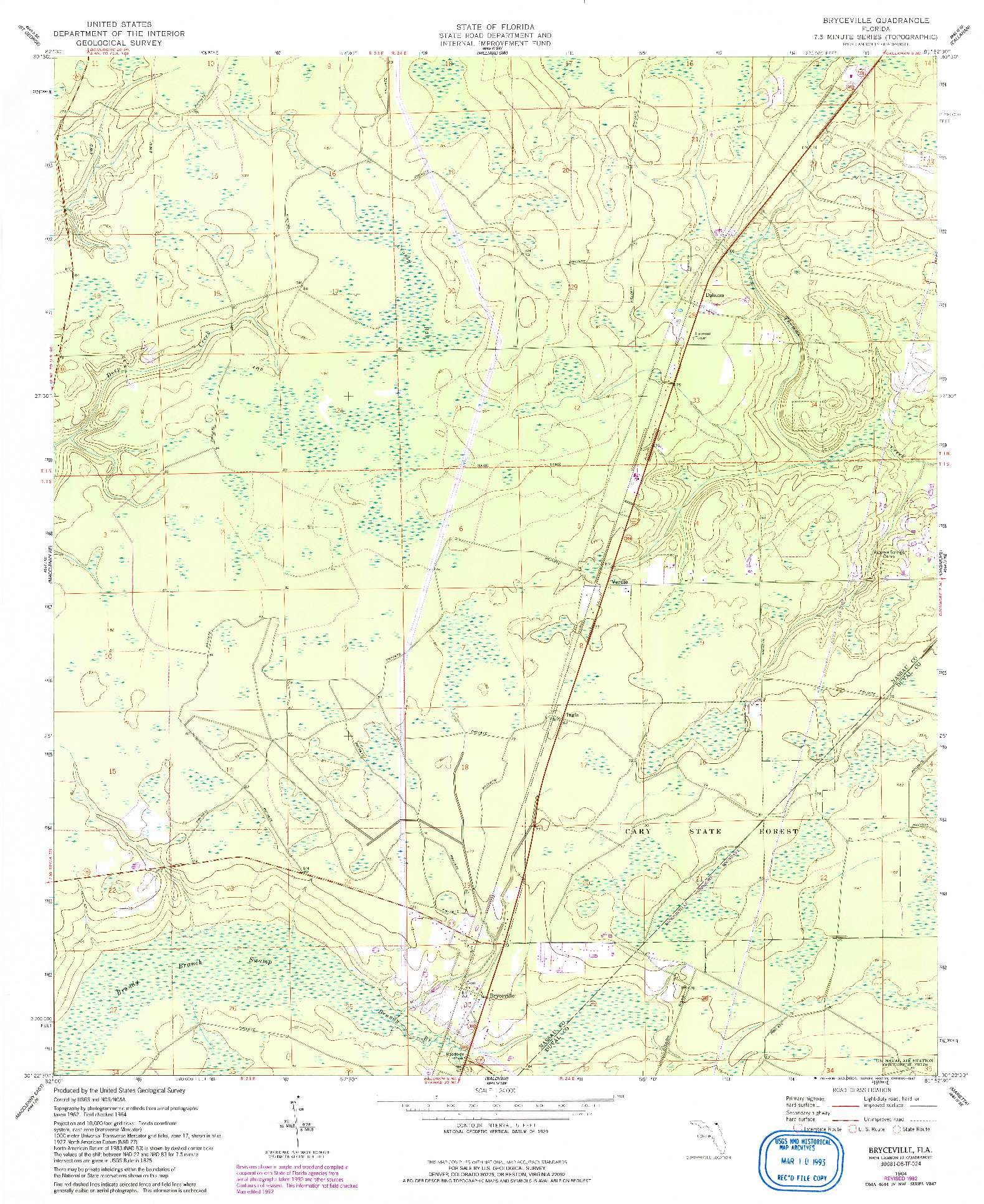 USGS 1:24000-SCALE QUADRANGLE FOR BRYCEVILLE, FL 1964