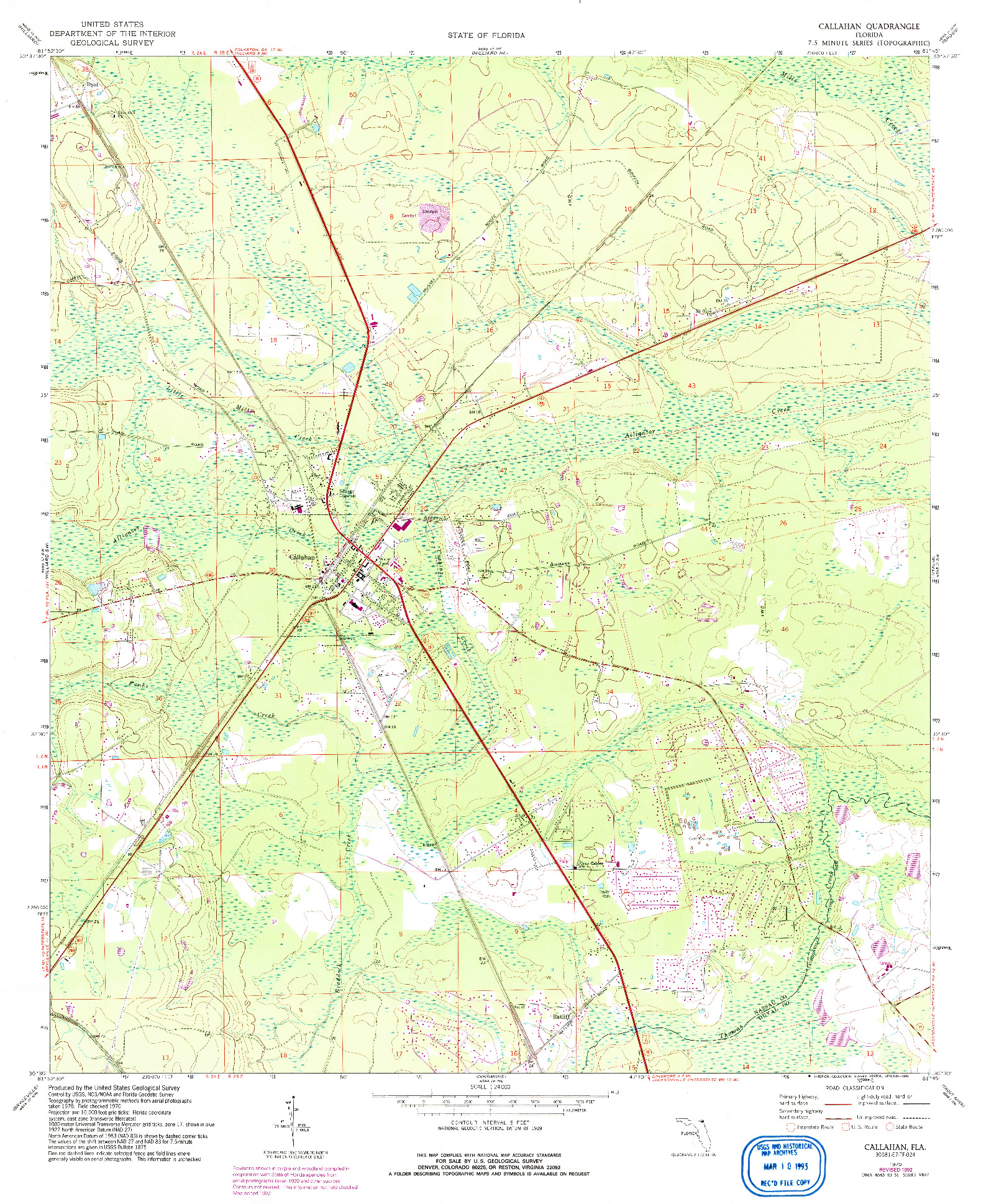 USGS 1:24000-SCALE QUADRANGLE FOR CALLAHAN, FL 1970