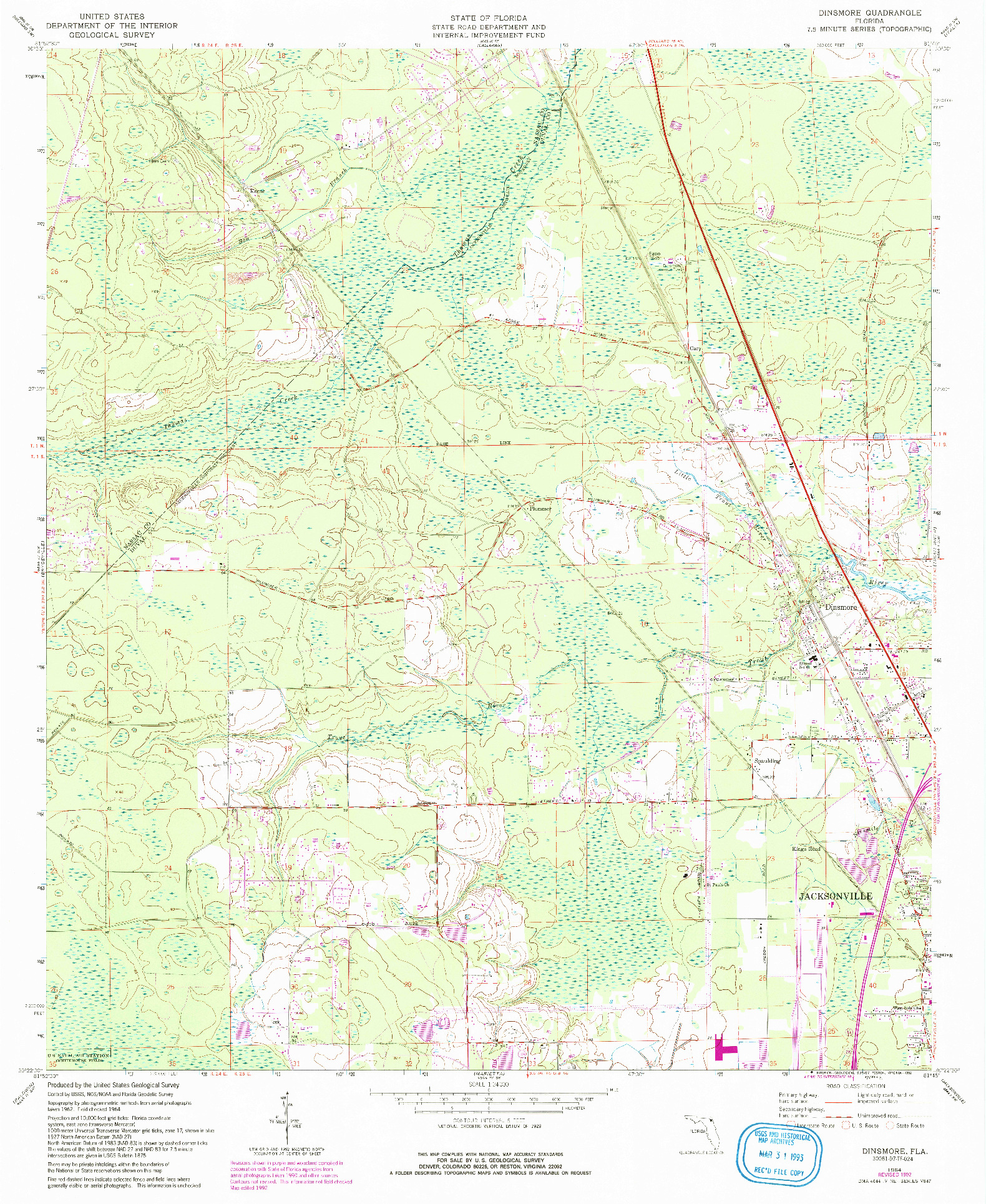 USGS 1:24000-SCALE QUADRANGLE FOR DINSMORE, FL 1964