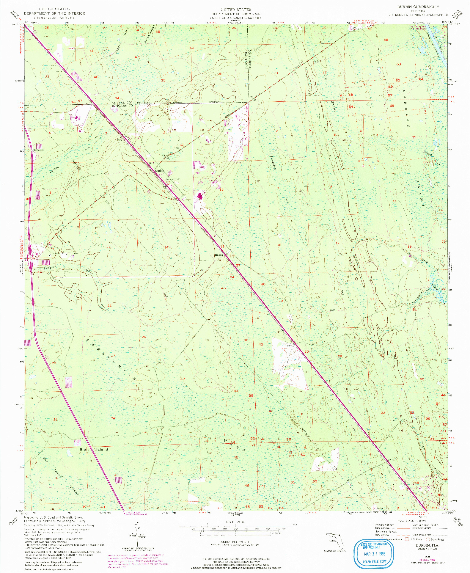 USGS 1:24000-SCALE QUADRANGLE FOR DURBIN, FL 1952