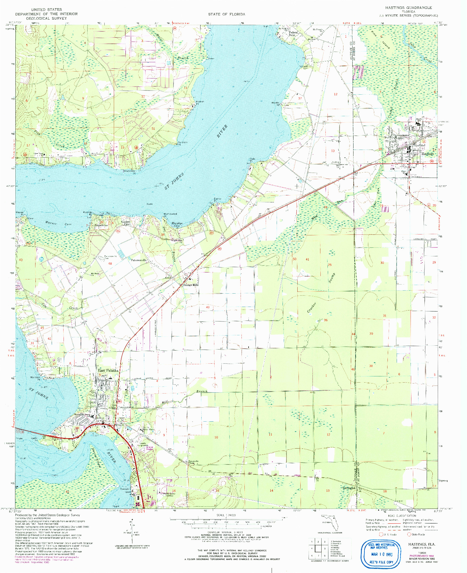 USGS 1:24000-SCALE QUADRANGLE FOR HASTINGS, FL 1968