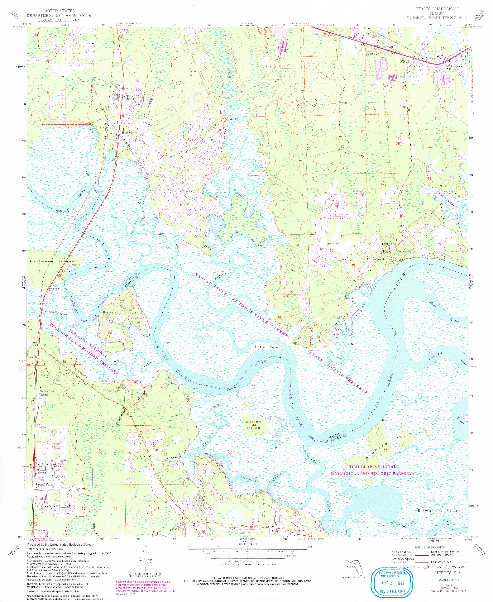 USGS 1:24000-SCALE QUADRANGLE FOR HEDGES, FL 1958