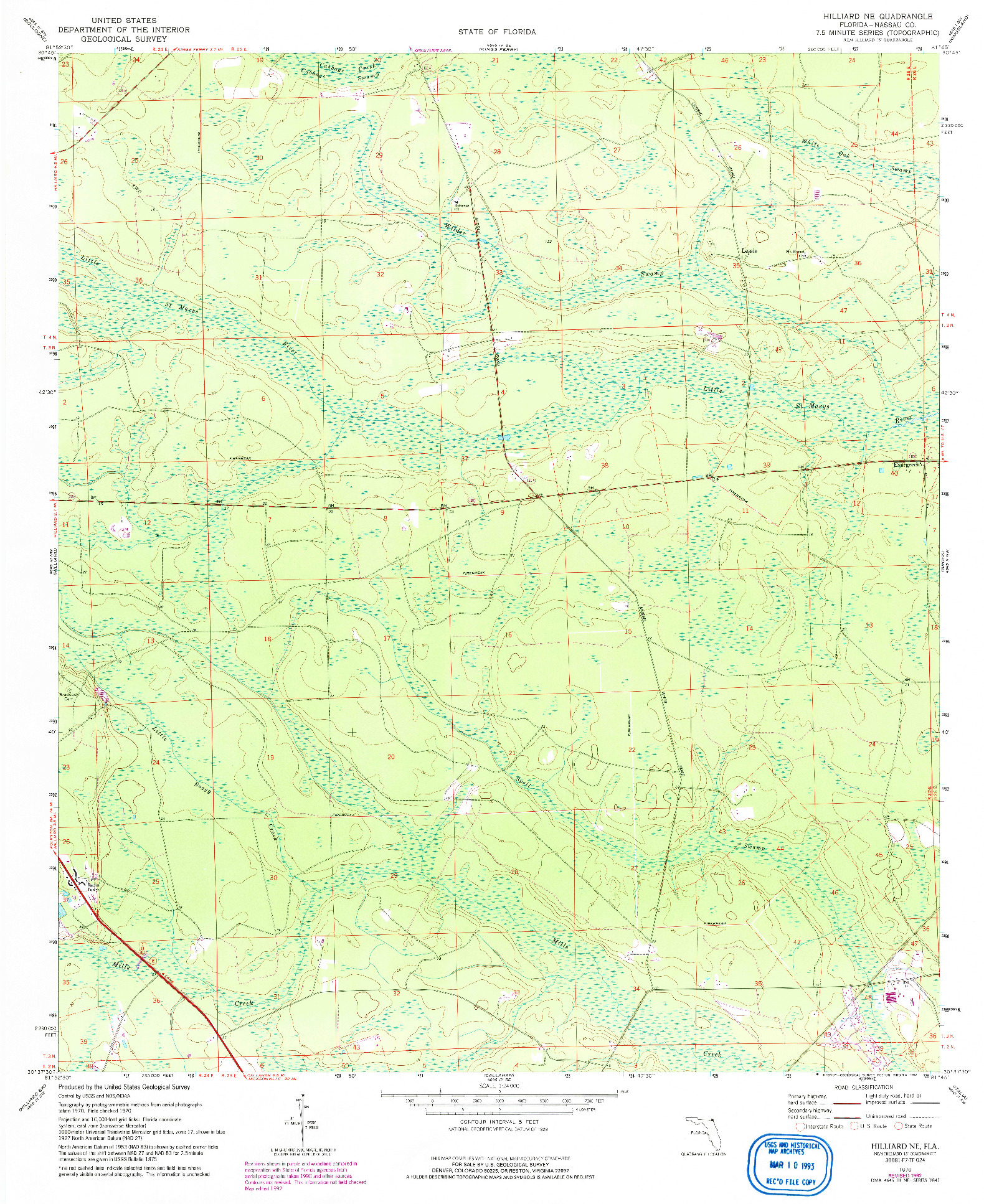 USGS 1:24000-SCALE QUADRANGLE FOR HILLIARD NE, FL 1970