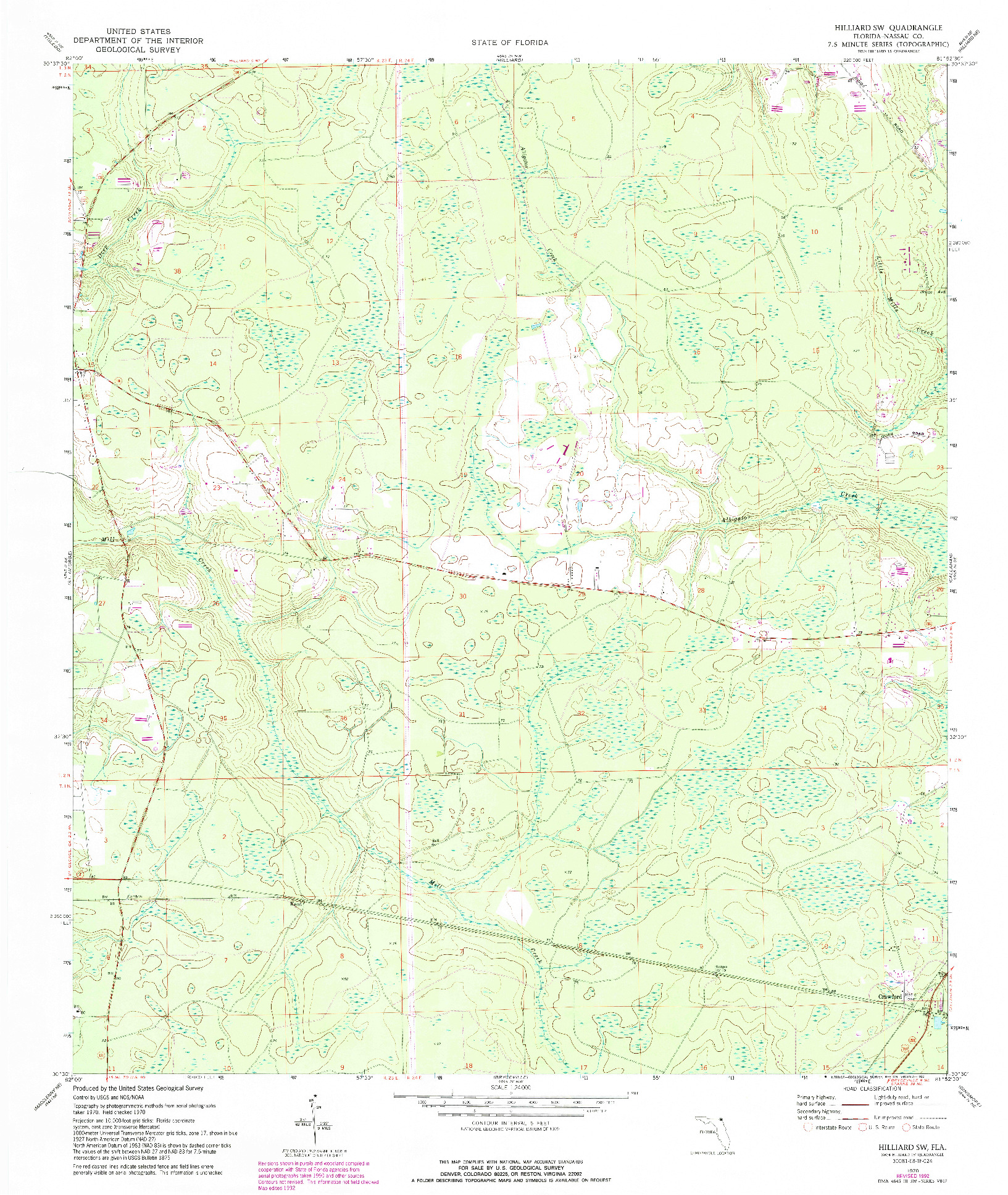 USGS 1:24000-SCALE QUADRANGLE FOR HILLIARD SW, FL 1970