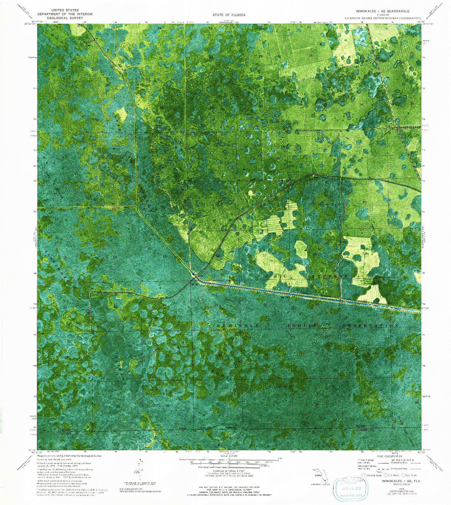 USGS 1:24000-SCALE QUADRANGLE FOR IMMOKALEE 1 SE, FL 1974