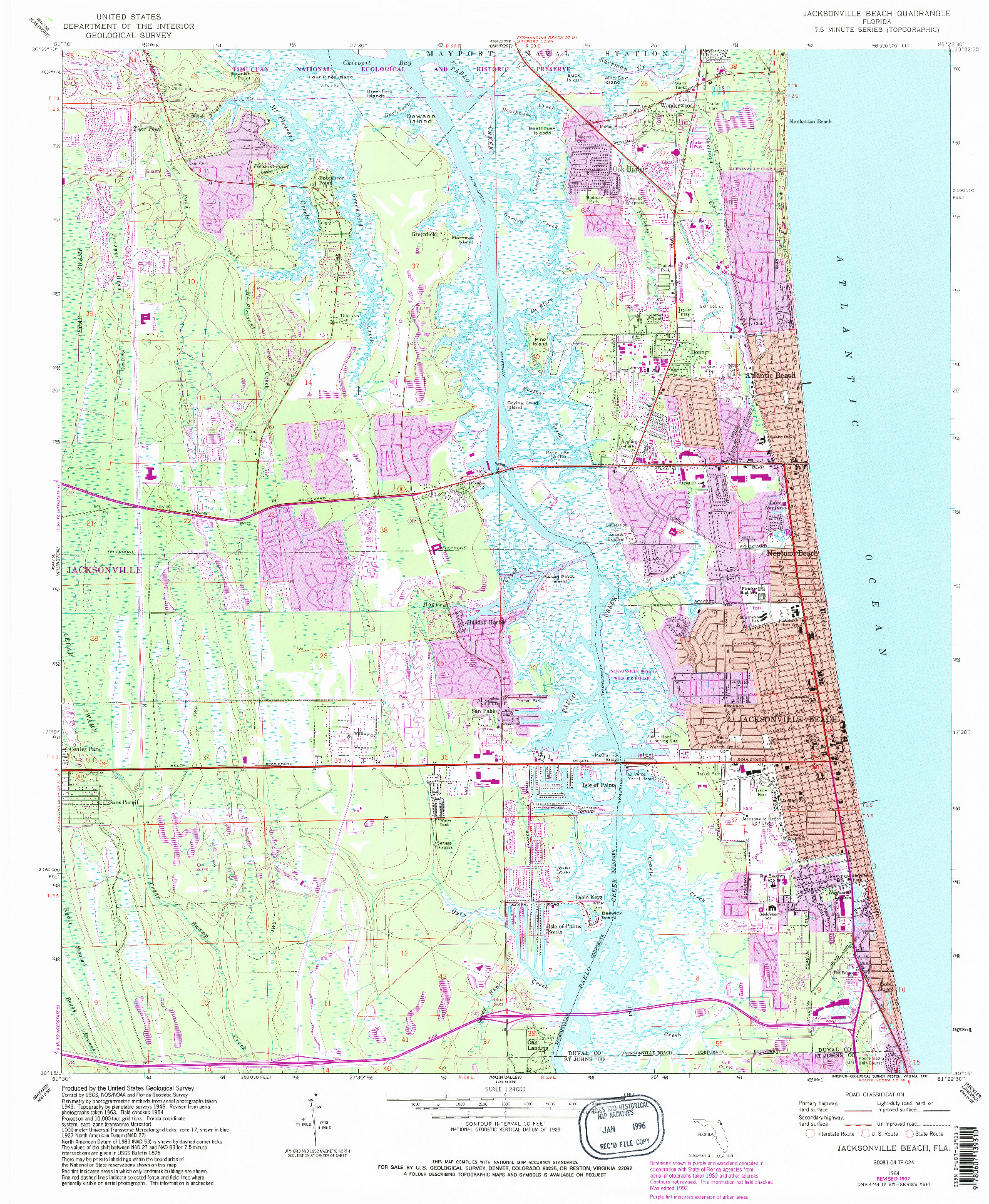 USGS 1:24000-SCALE QUADRANGLE FOR JACKSONVILLE BEACH, FL 1964