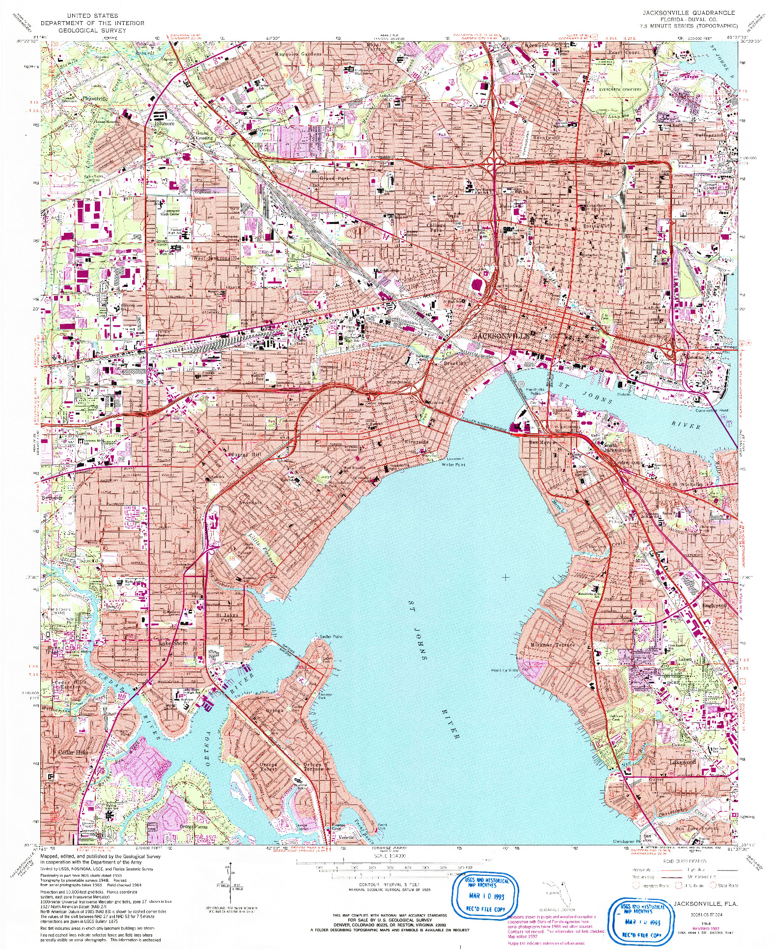 USGS 1:24000-SCALE QUADRANGLE FOR JACKSONVILLE, FL 1964