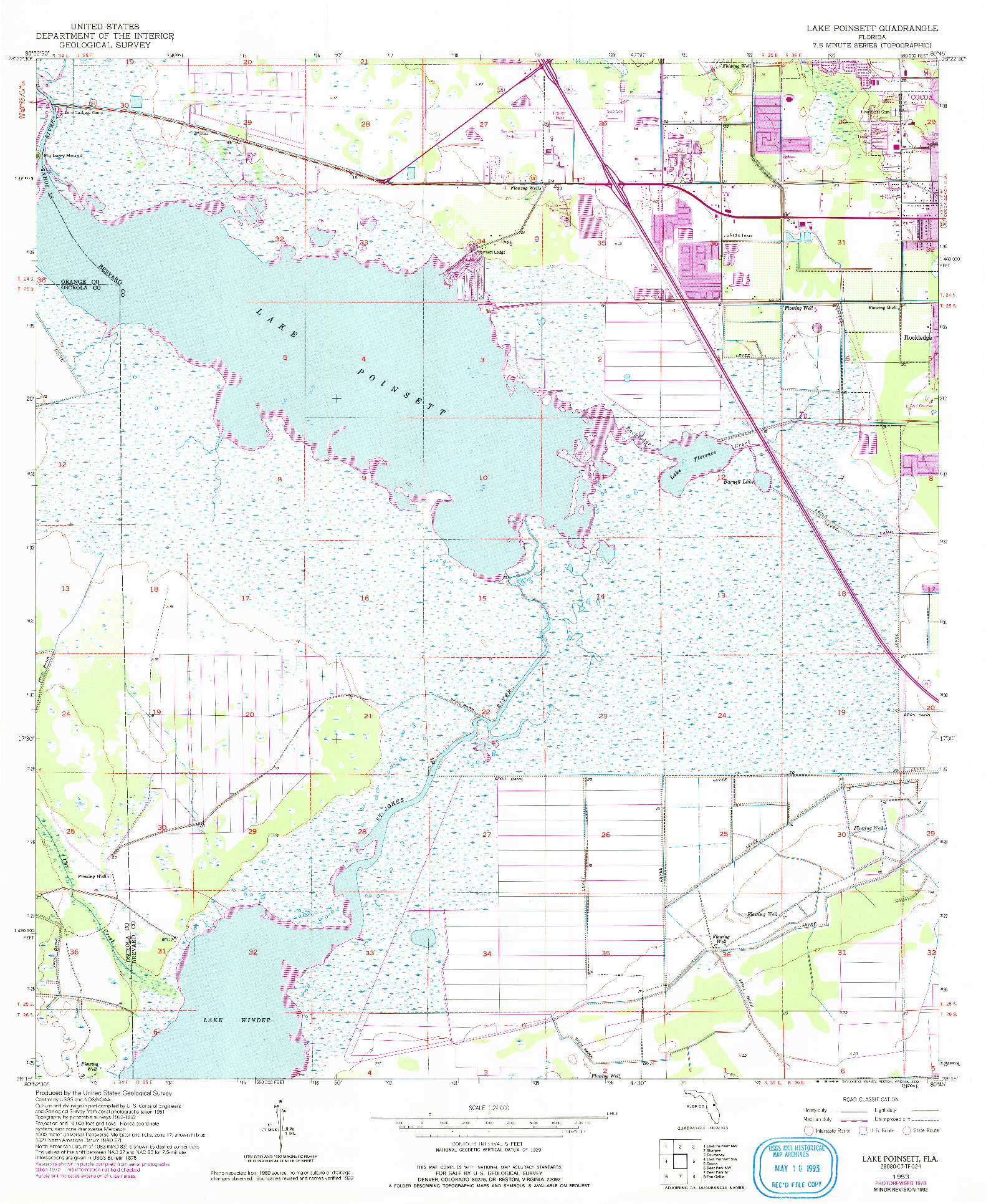 USGS 1:24000-SCALE QUADRANGLE FOR LAKE POINSETT, FL 1953