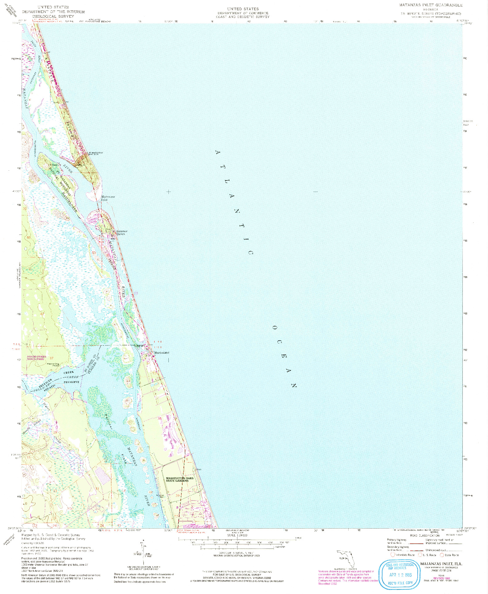 USGS 1:24000-SCALE QUADRANGLE FOR MATANZAS INLET, FL 1956