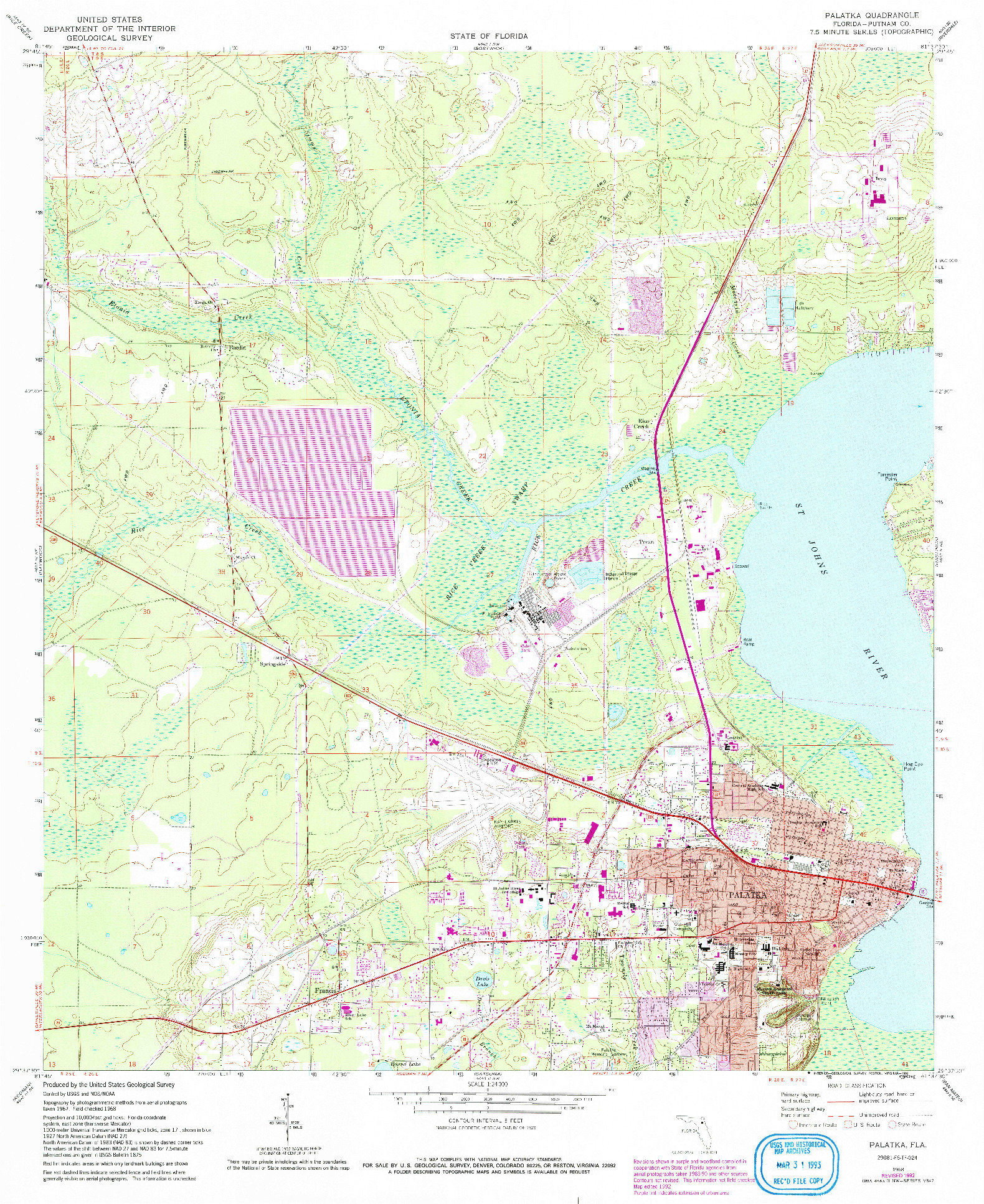 USGS 1:24000-SCALE QUADRANGLE FOR PALATKA, FL 1968