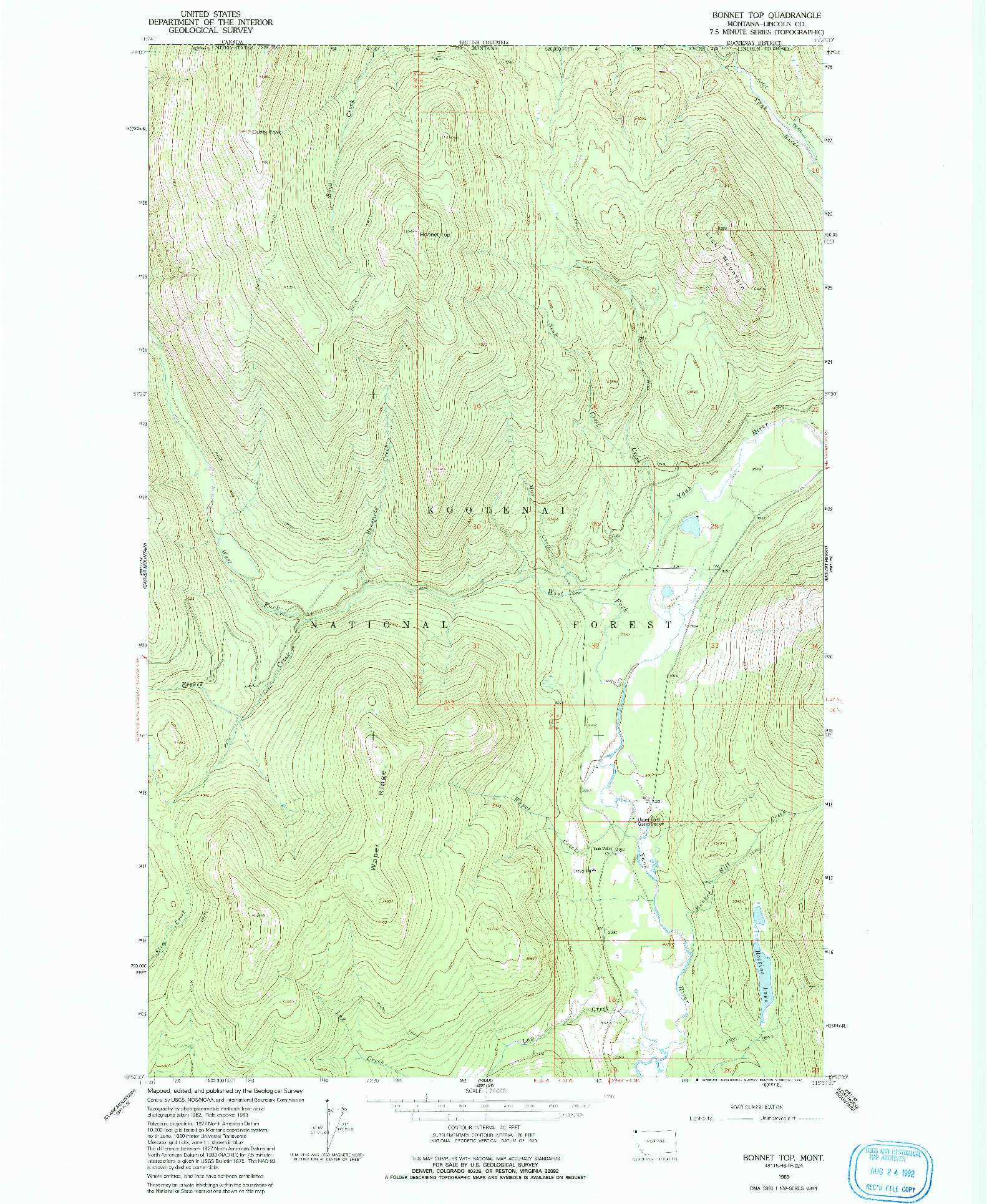 USGS 1:24000-SCALE QUADRANGLE FOR BONNET TOP, MT 1963