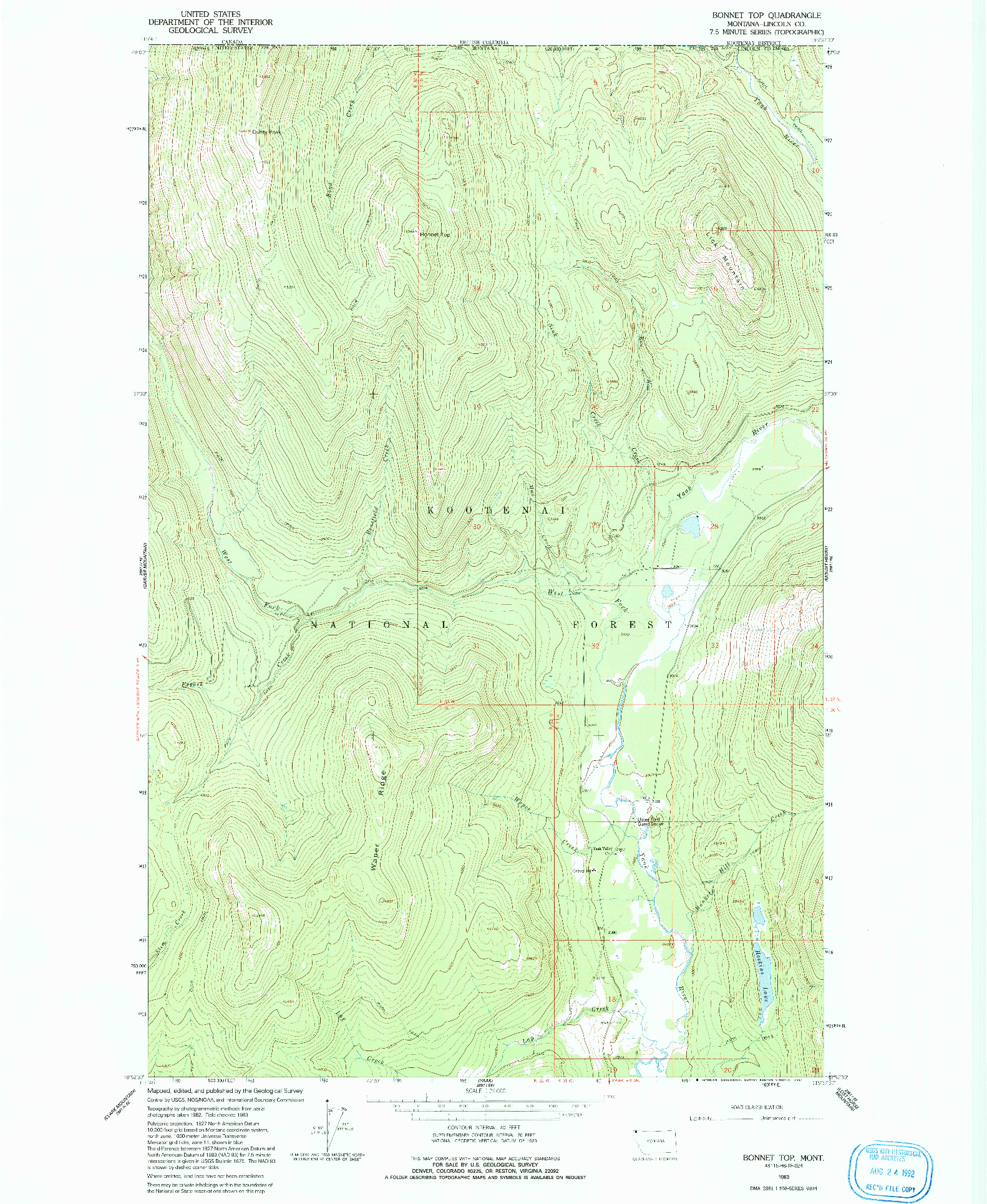 USGS 1:24000-SCALE QUADRANGLE FOR BONNET TOP, MT 1963