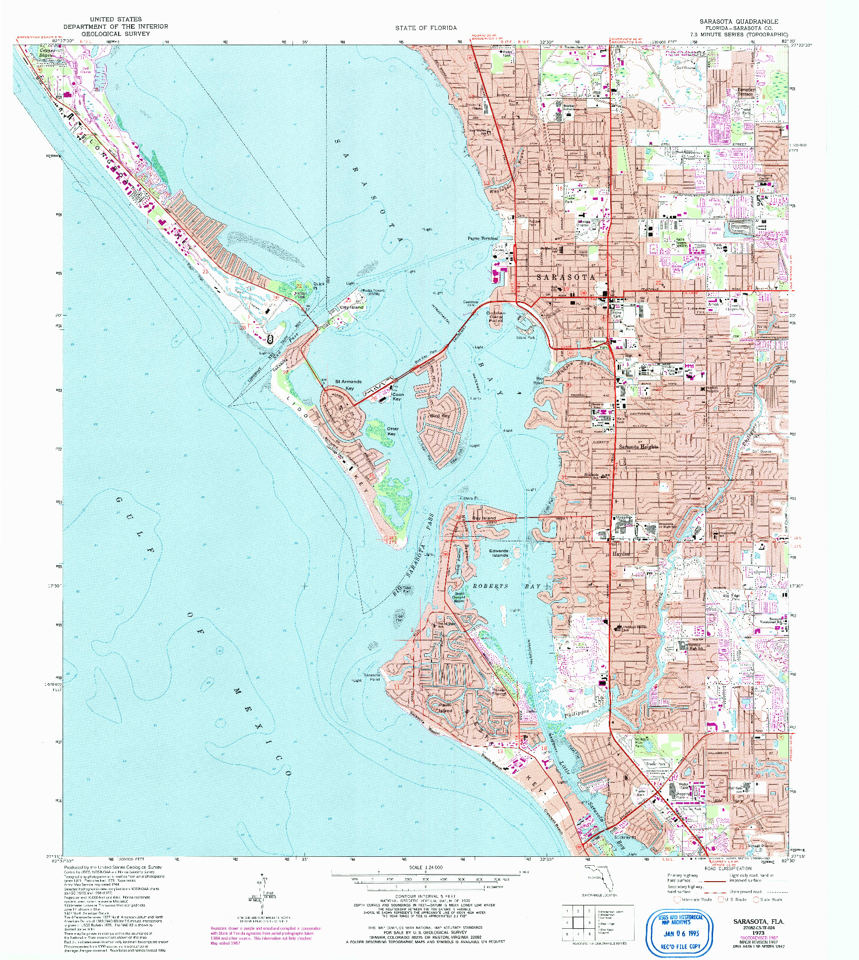 USGS 1:24000-SCALE QUADRANGLE FOR SARASOTA, FL 1973