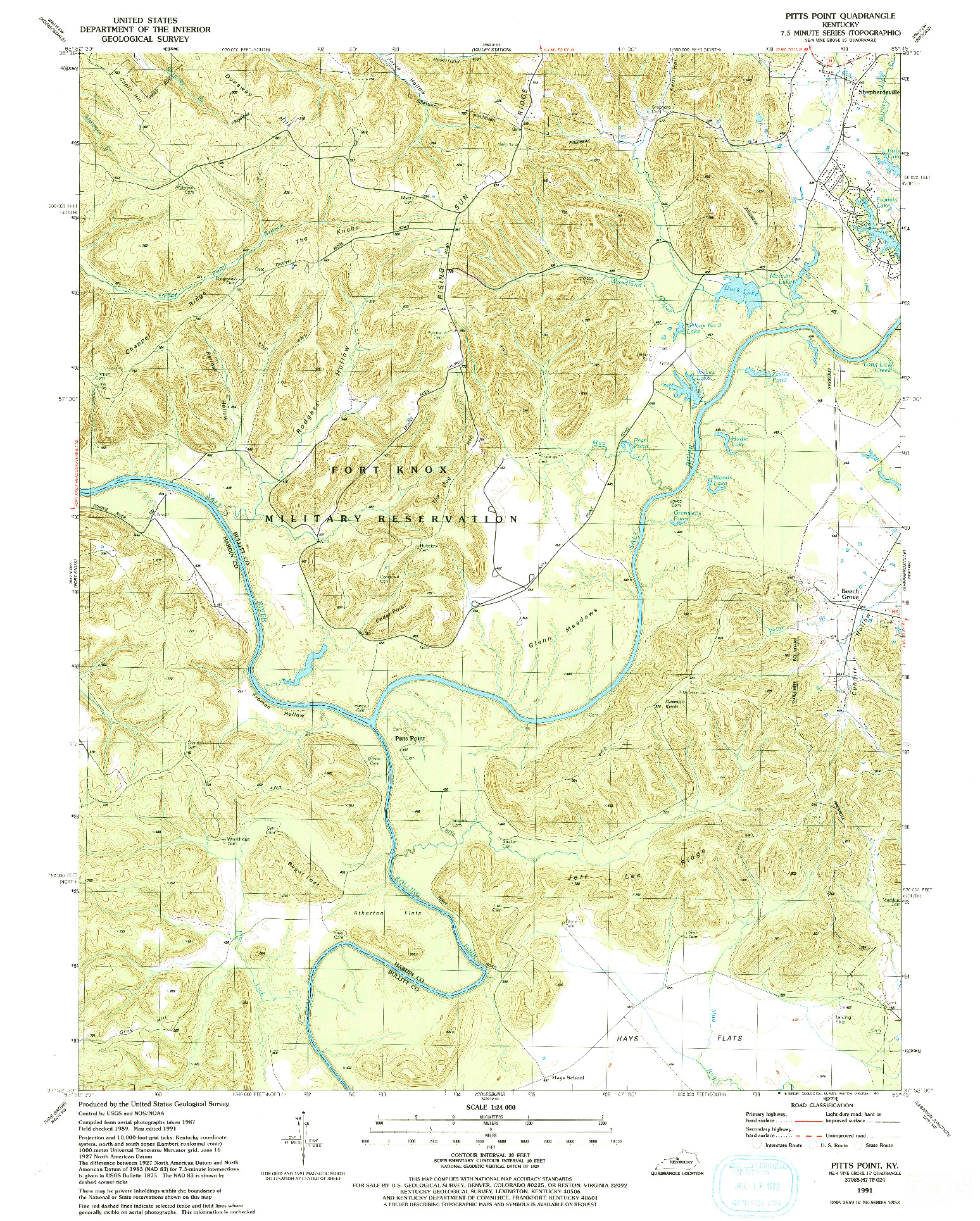 USGS 1:24000-SCALE QUADRANGLE FOR PITTS POINT, KY 1991