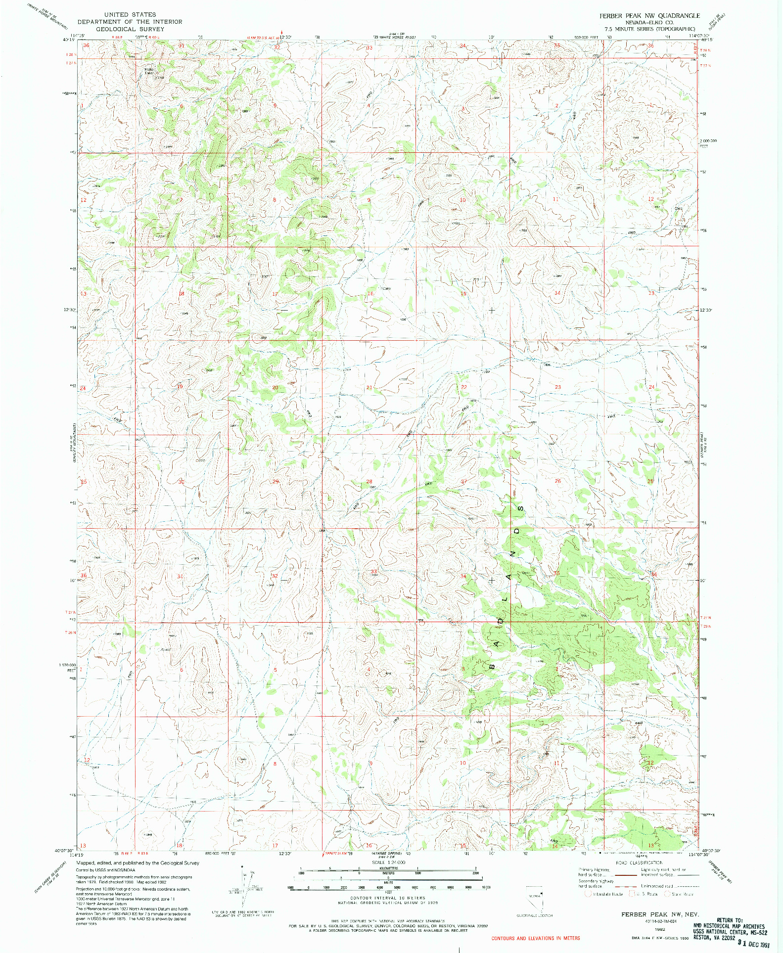 USGS 1:24000-SCALE QUADRANGLE FOR FERBER PEAK NW, NV 1982