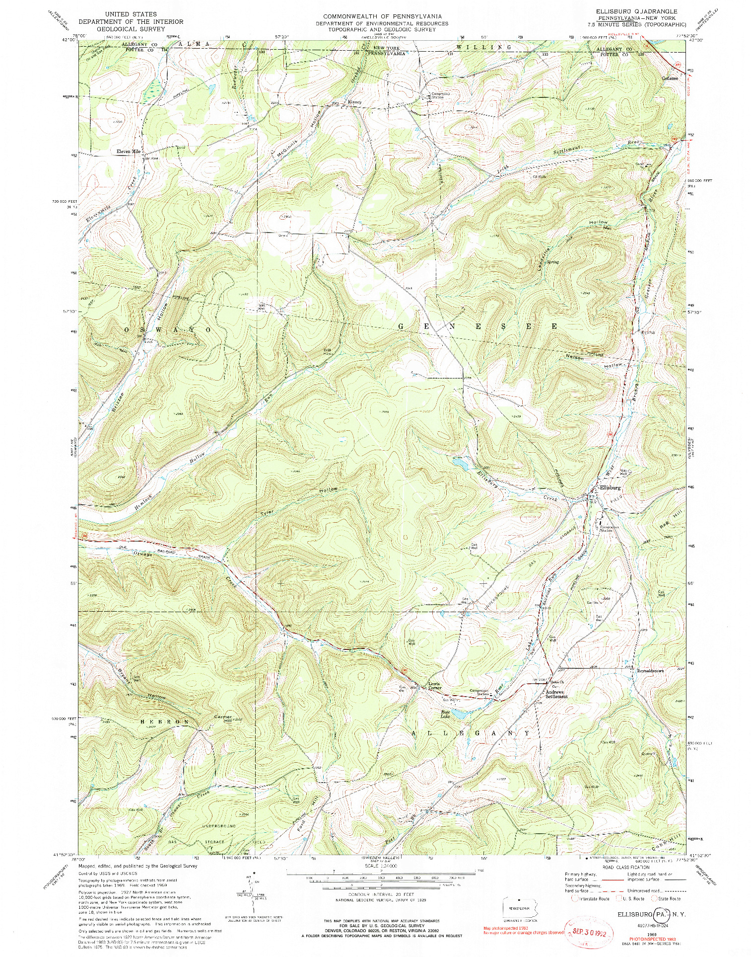 USGS 1:24000-SCALE QUADRANGLE FOR ELLISBURG, PA 1969