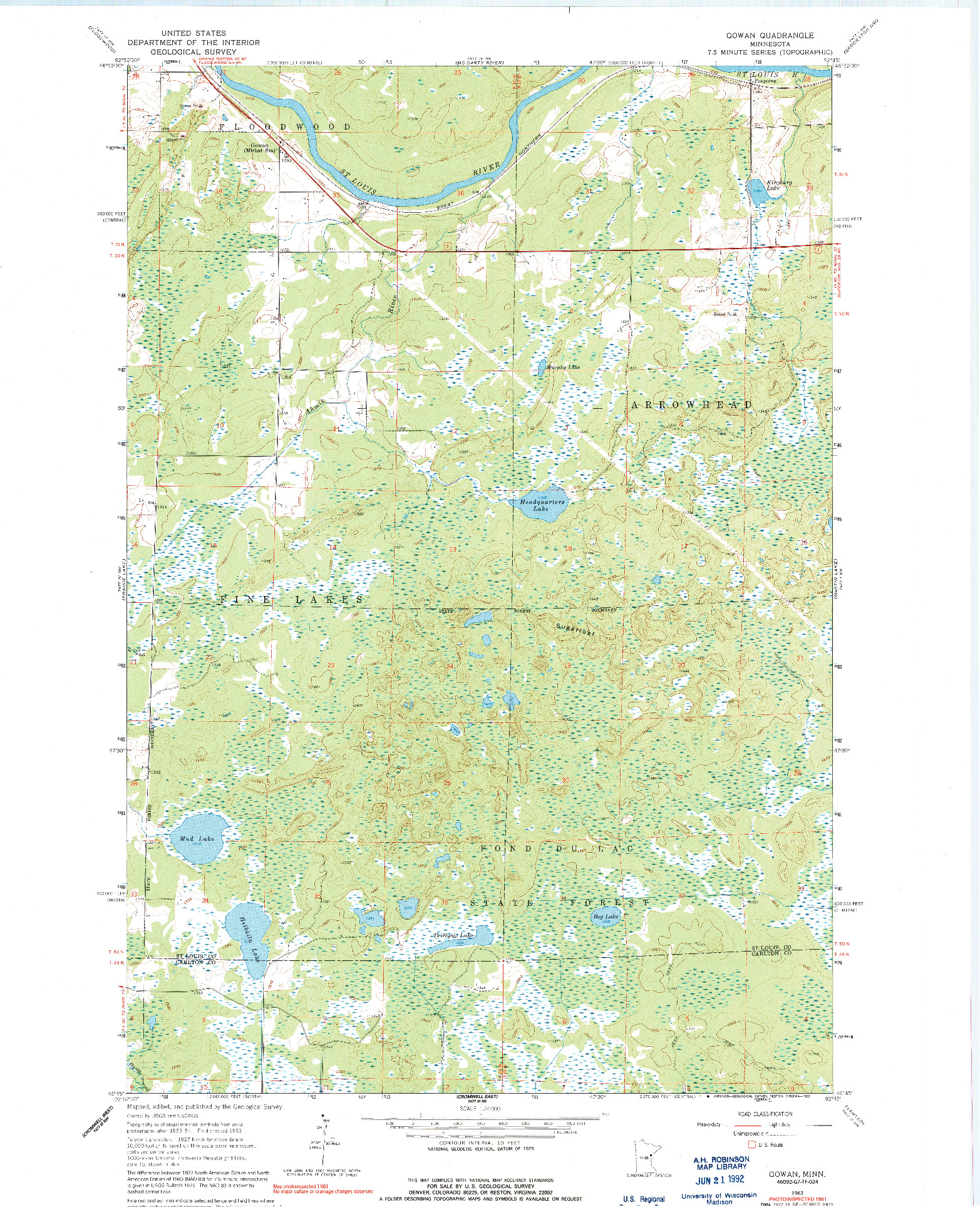 USGS 1:24000-SCALE QUADRANGLE FOR GOWAN, MN 1963