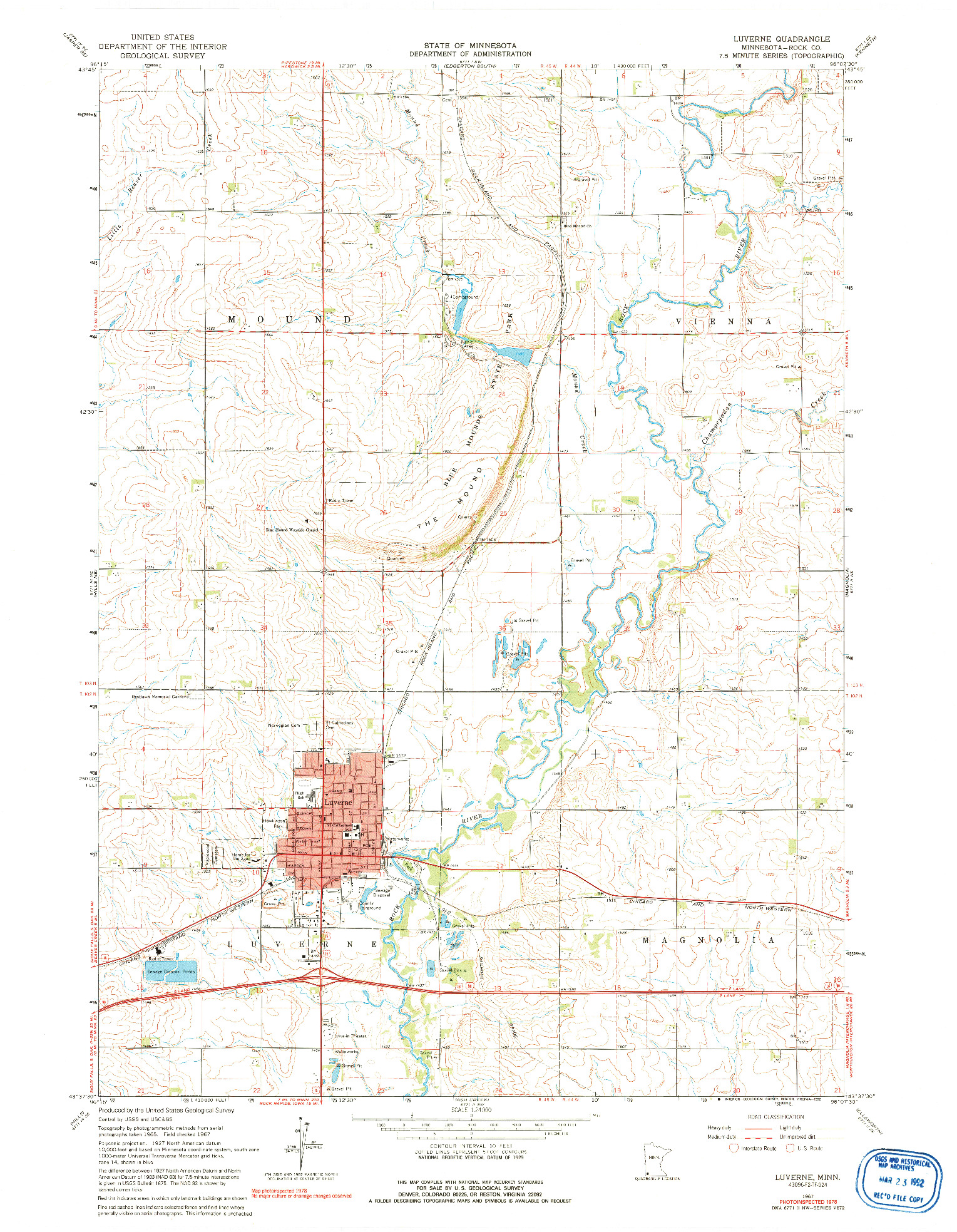 USGS 1:24000-SCALE QUADRANGLE FOR LUVERNE, MN 1967