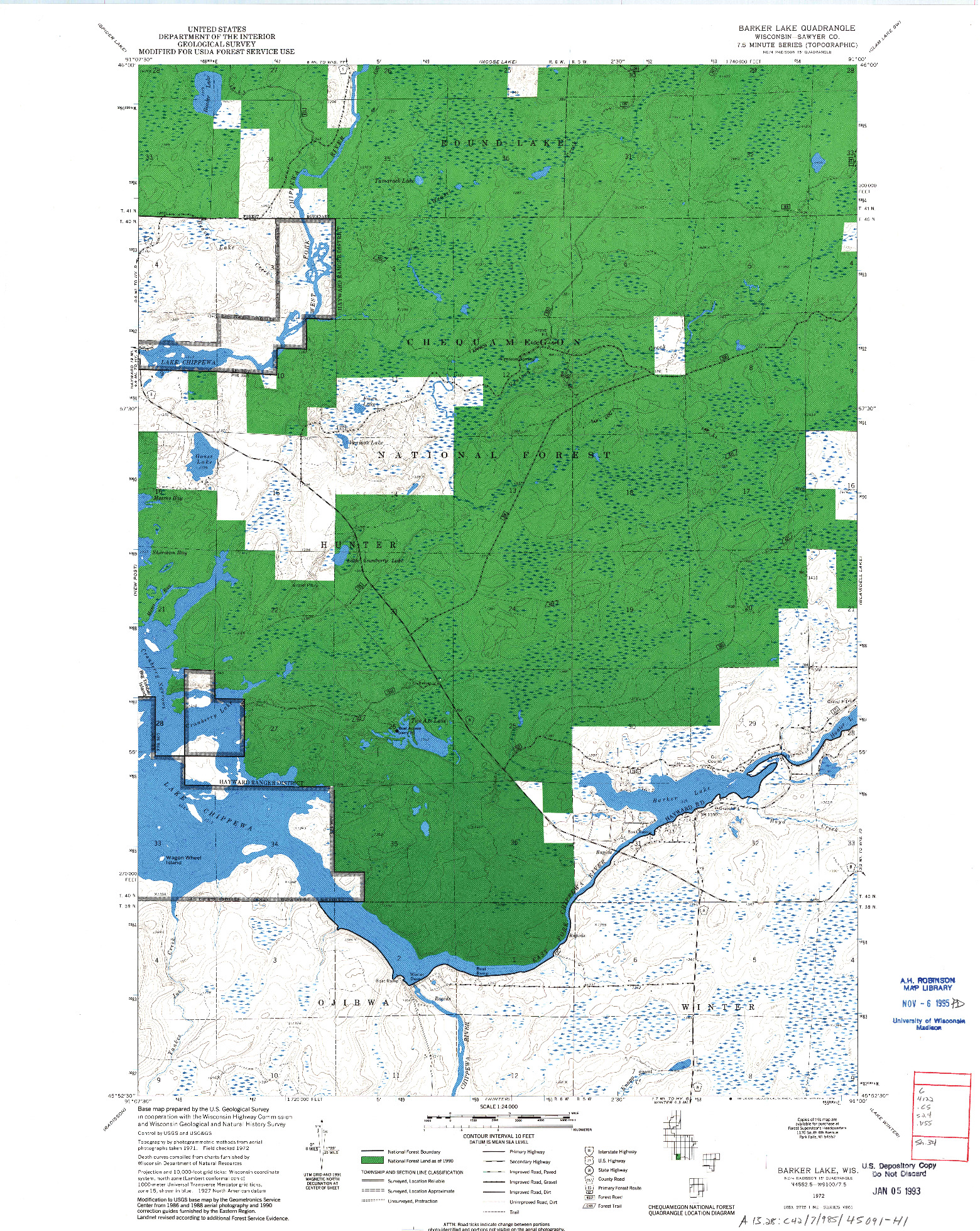 USGS 1:24000-SCALE QUADRANGLE FOR BARKER LAKE, WI 1972