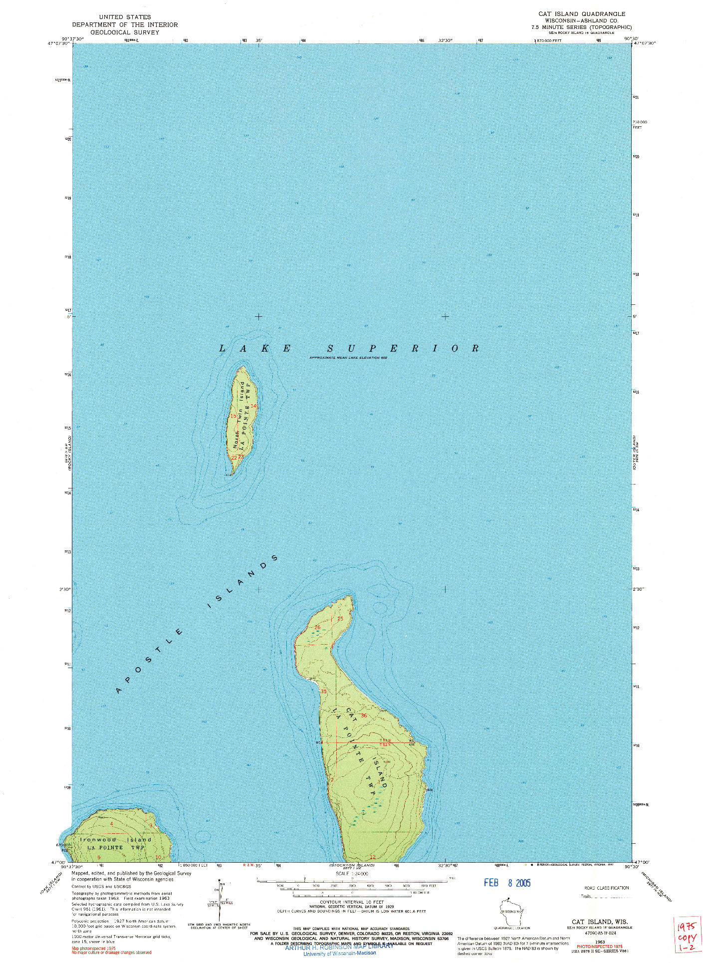 USGS 1:24000-SCALE QUADRANGLE FOR CAT ISLAND, WI 1963