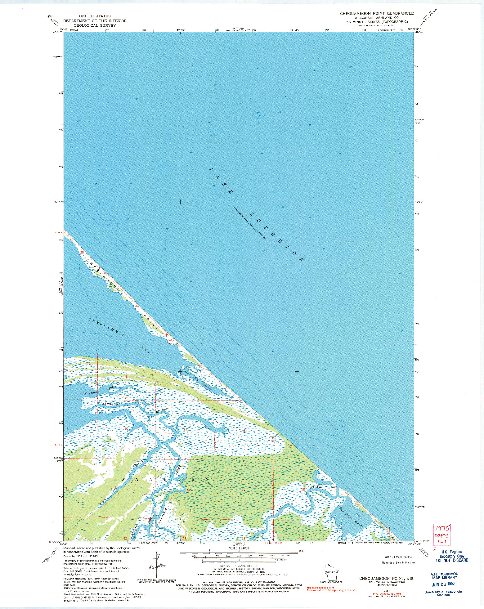 USGS 1:24000-SCALE QUADRANGLE FOR CHEQUAMEGON POINT, WI 1964
