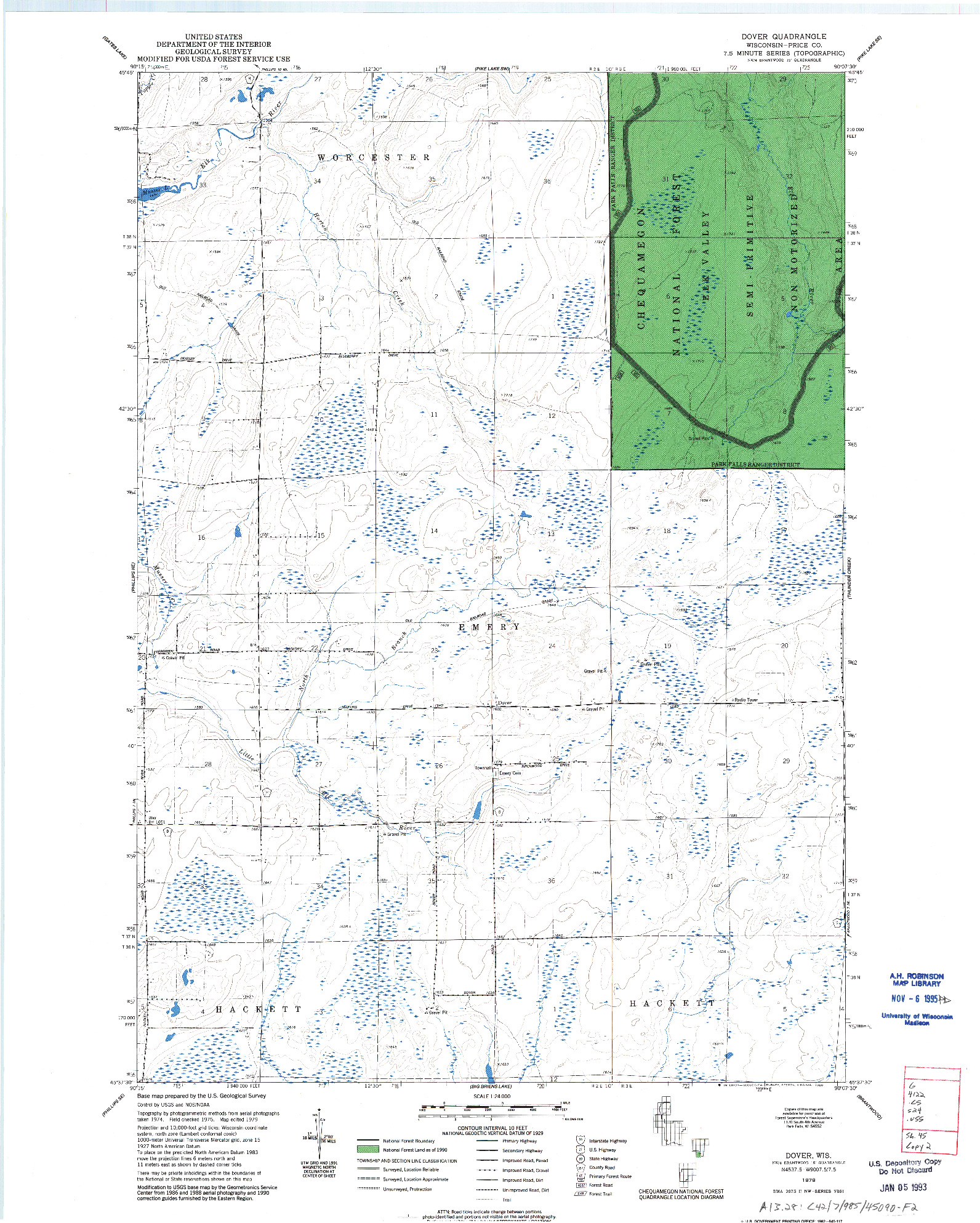 USGS 1:24000-SCALE QUADRANGLE FOR DOVER, WI 1979