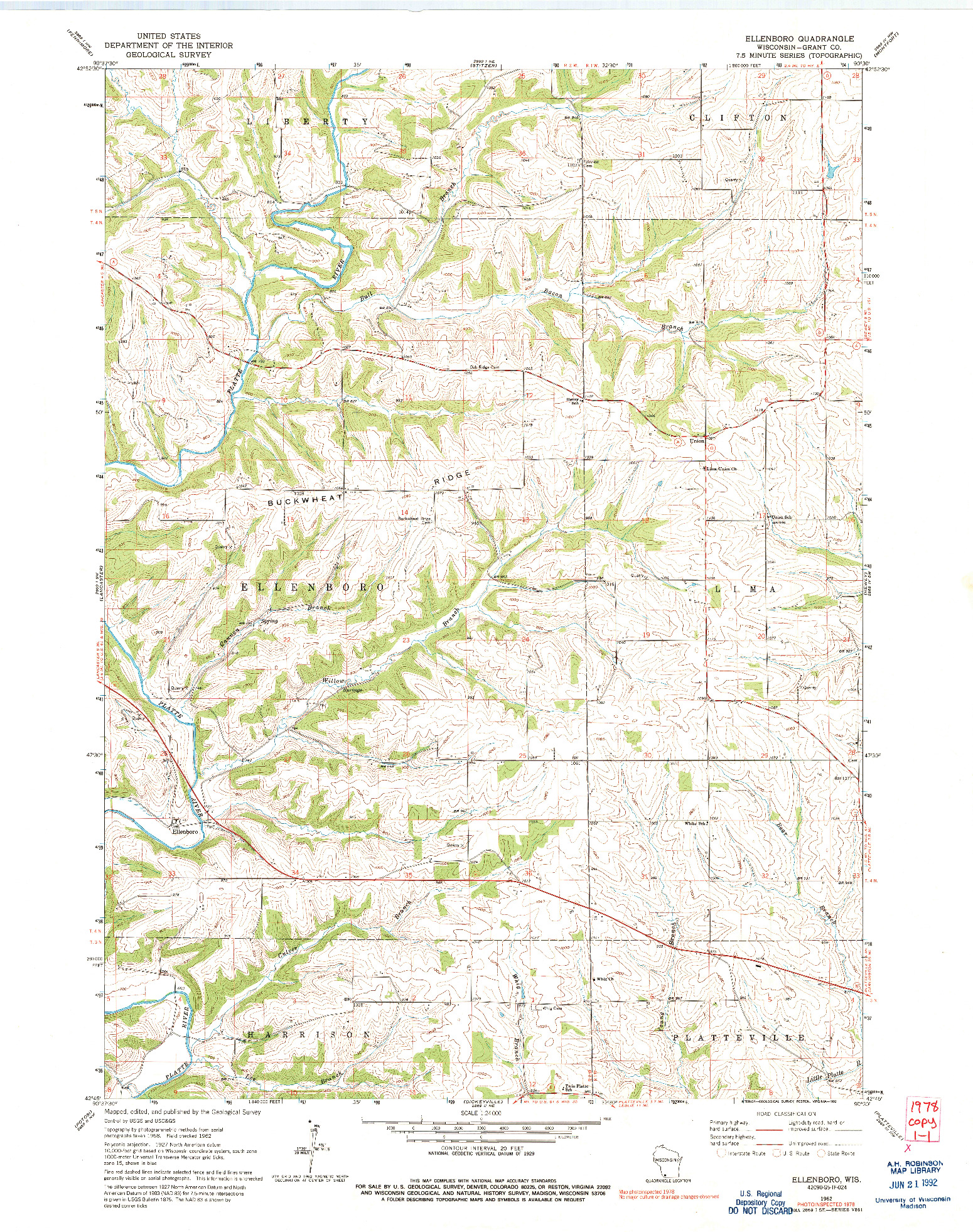 USGS 1:24000-SCALE QUADRANGLE FOR ELLENBORO, WI 1962