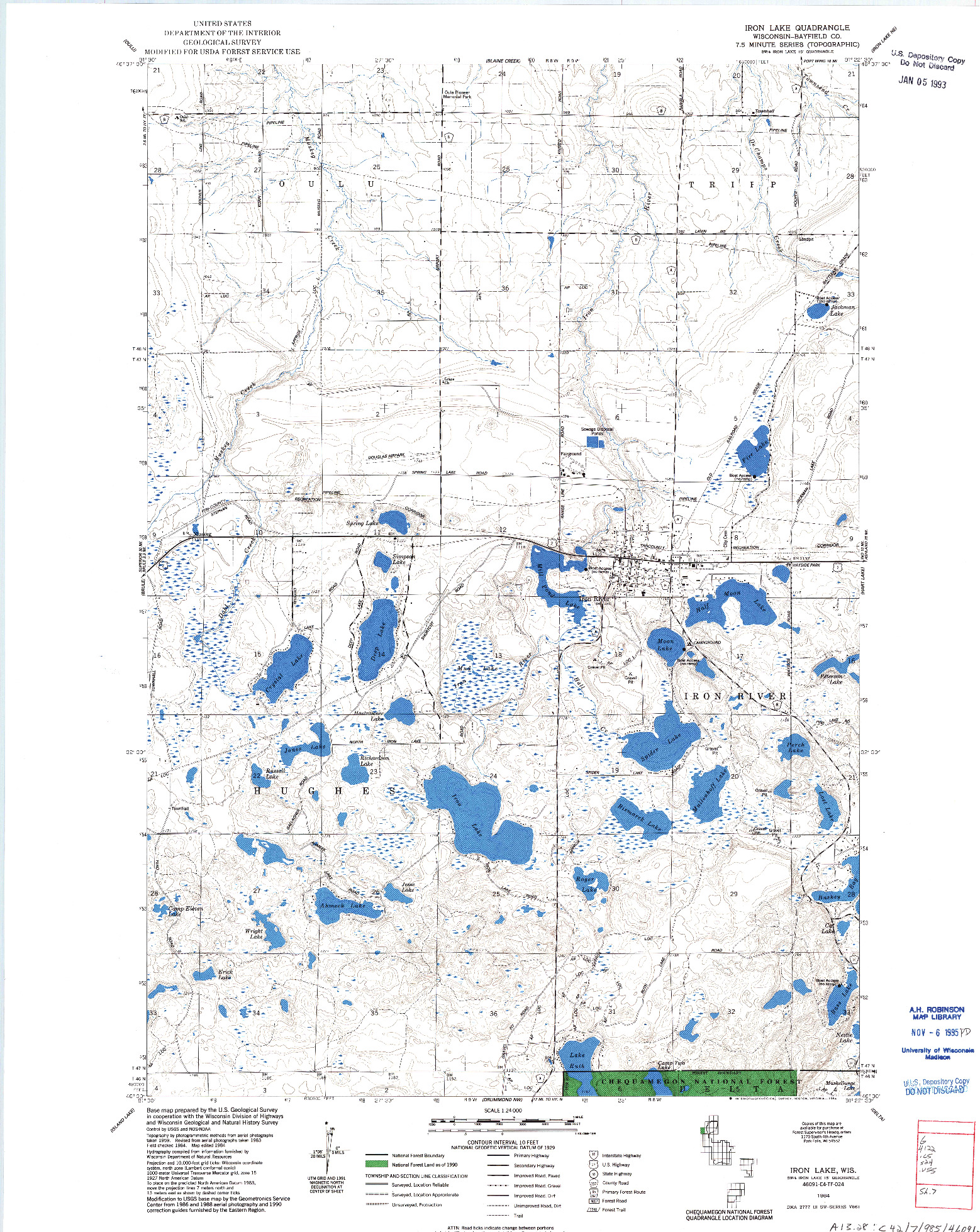 USGS 1:24000-SCALE QUADRANGLE FOR IRON LAKE, WI 1984