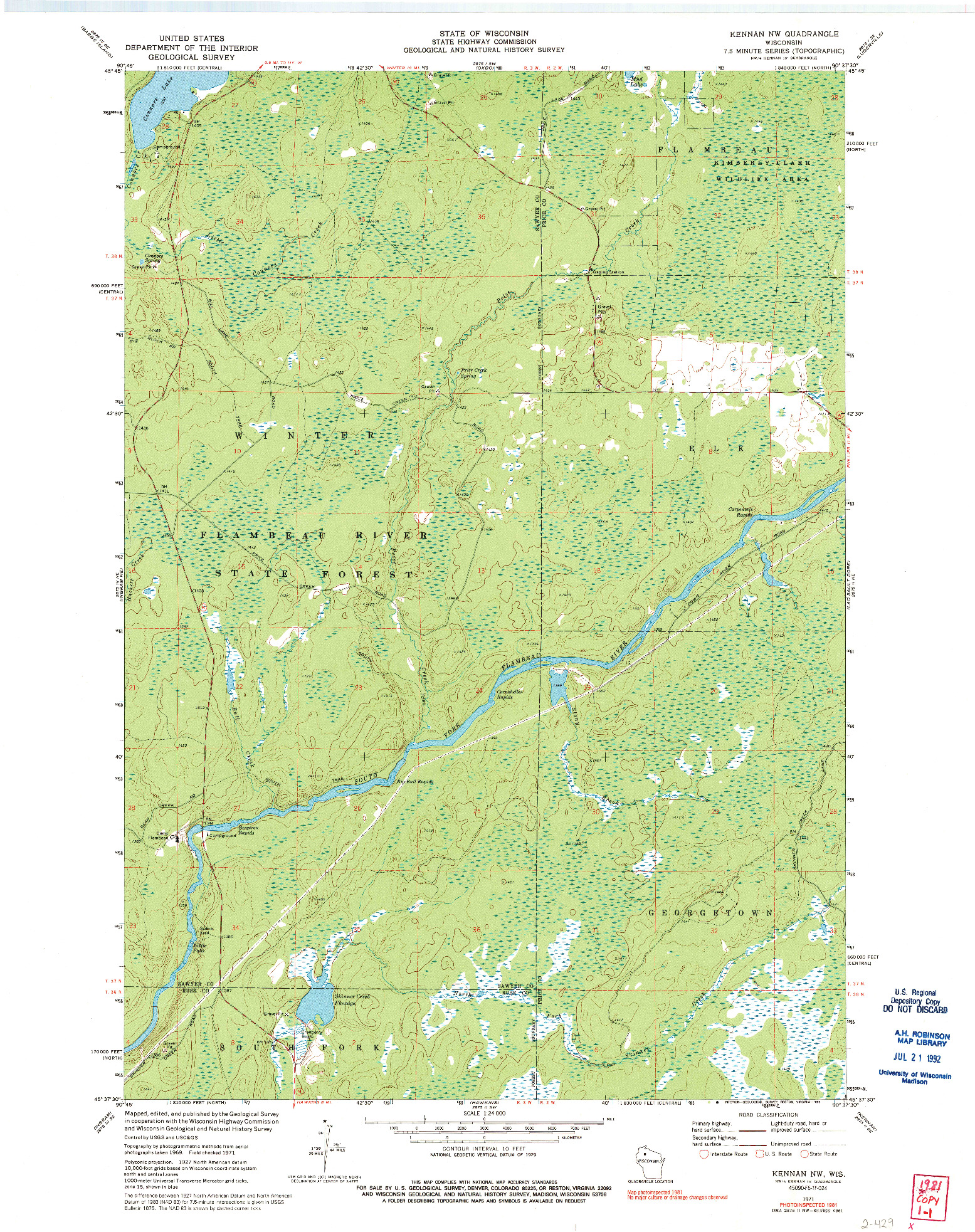 USGS 1:24000-SCALE QUADRANGLE FOR KENNAN NW, WI 1971