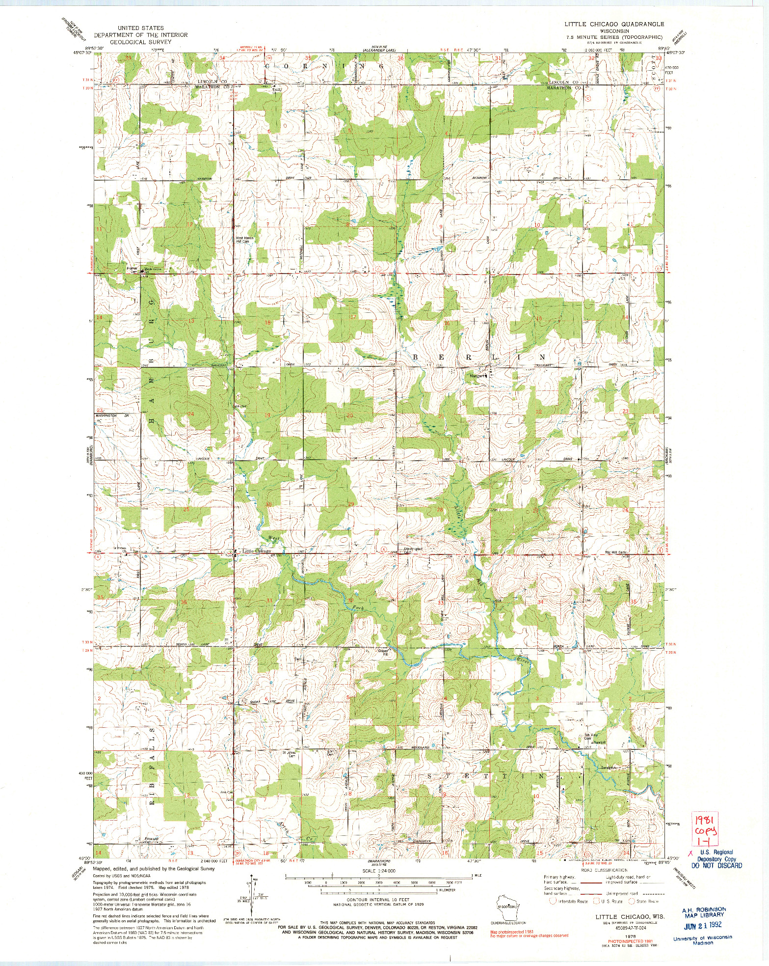 USGS 1:24000-SCALE QUADRANGLE FOR LITTLE CHICAGO, WI 1978